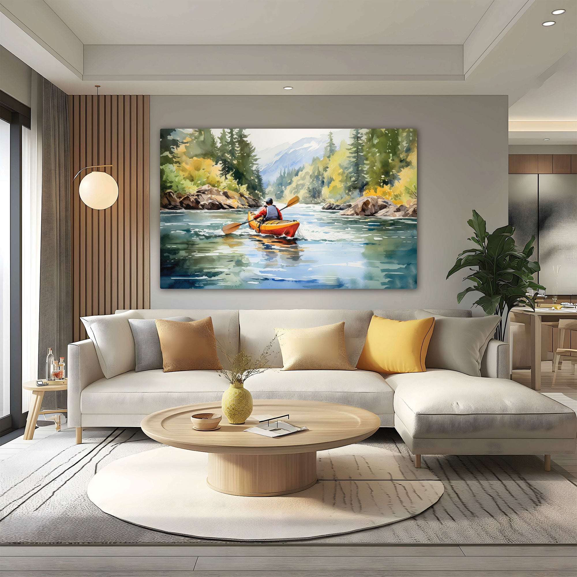 Man paddling in river Canvas painting with frame Big Size Wall Art for living room,Bedroom,Drawing room,Hotels