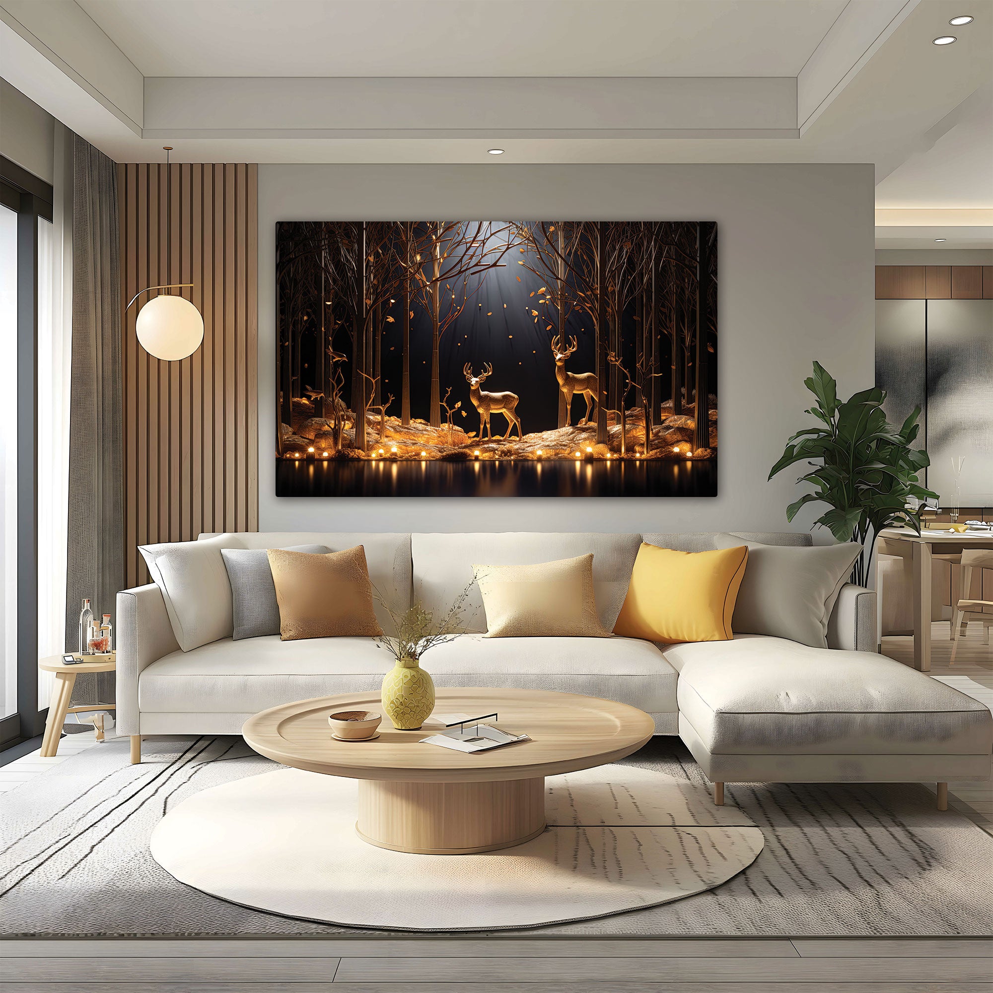 Golden deer Canvas painting with frame Big Size Wall Art for living room,Bedroom,Drawing room,Hotels
