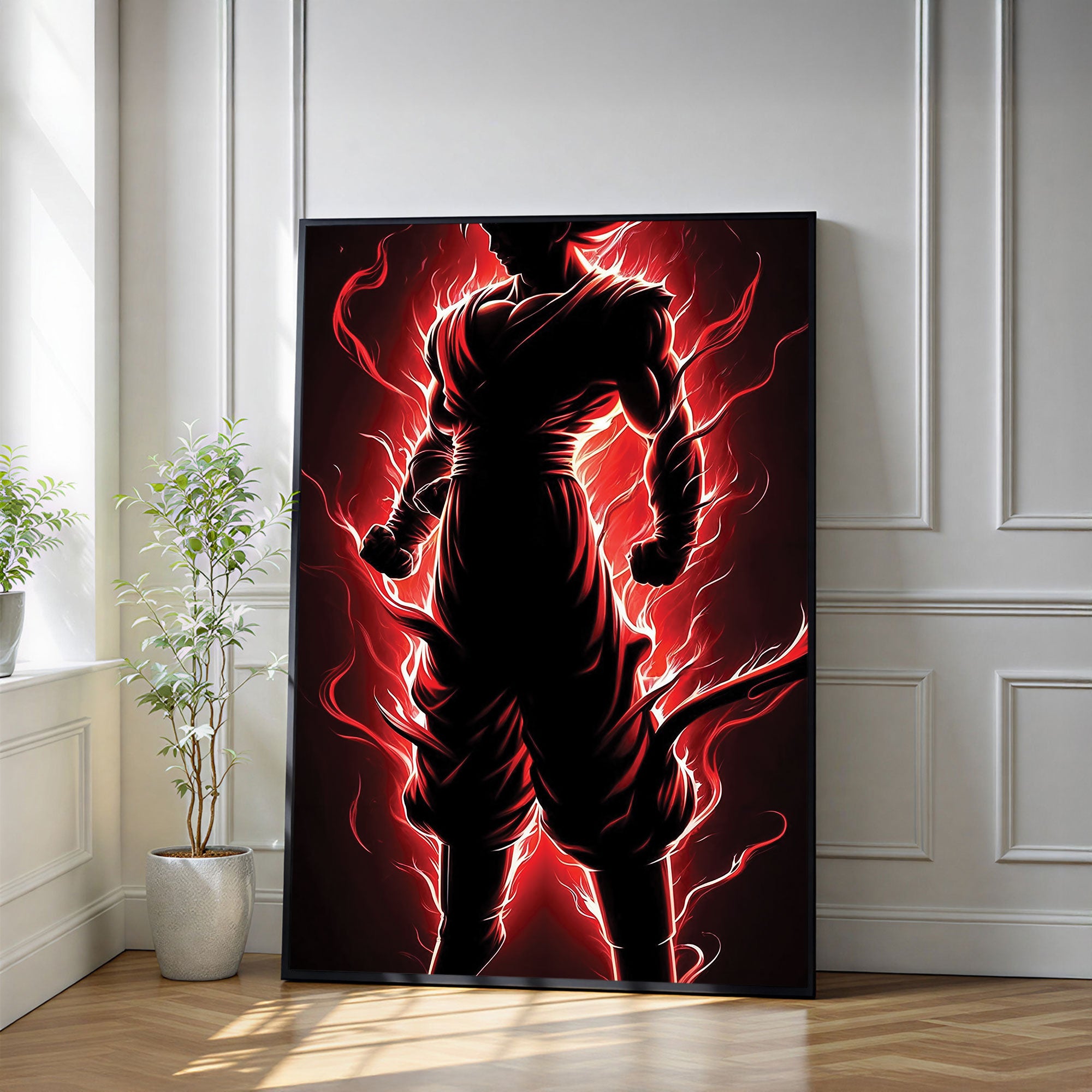The Castle Decor Anime Fire Warrior Wall Art, Intense Power Fighter Abstract Artwork with Premium Sparkle Finish, 20×30 Inch Wall Décor for Gym & Gaming Room