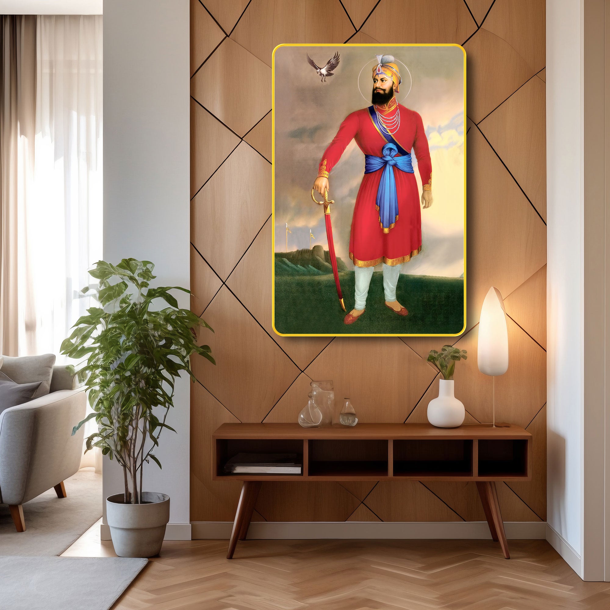 The Castle Decor Guru Gobind Singh Ji Devotional Wall Art | Sikh Warrior Religious Frame for Home Temple, Living Room & Gift Option 20X30 Inches