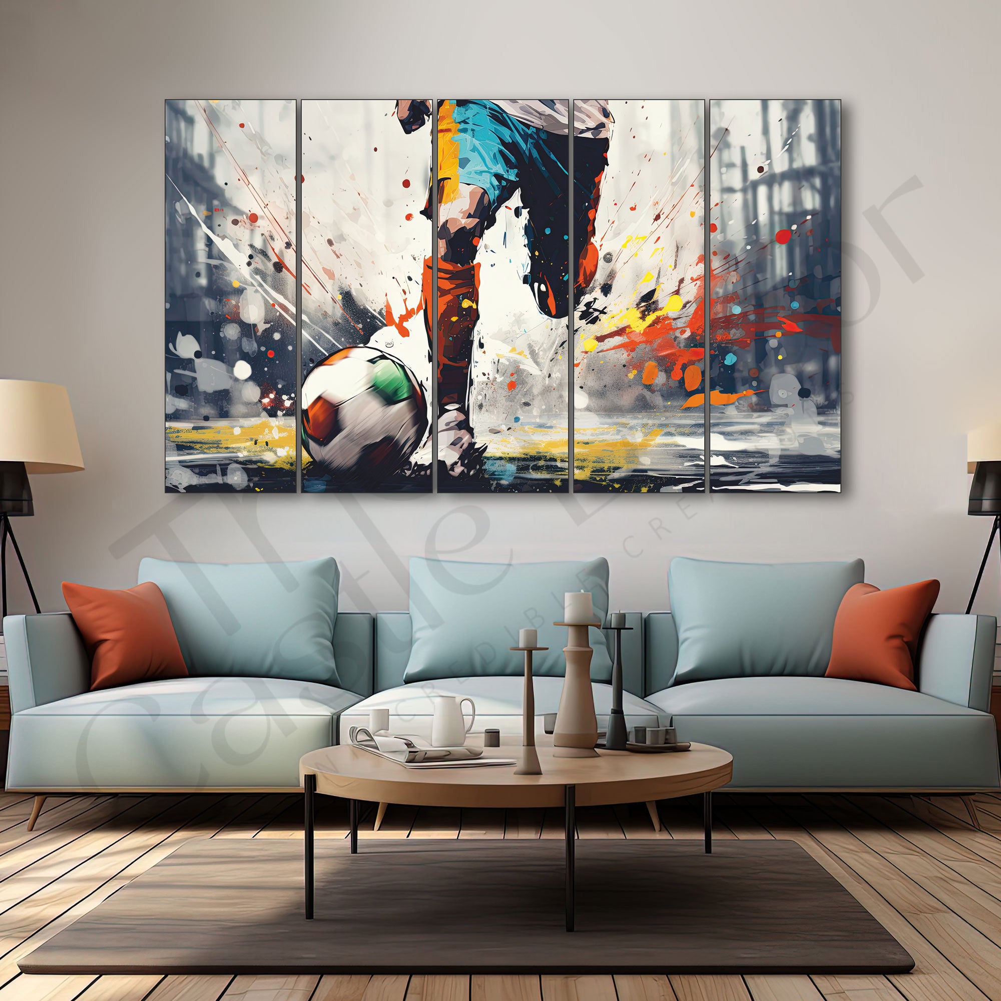 Football Painting Set of 5 for Home Decoration