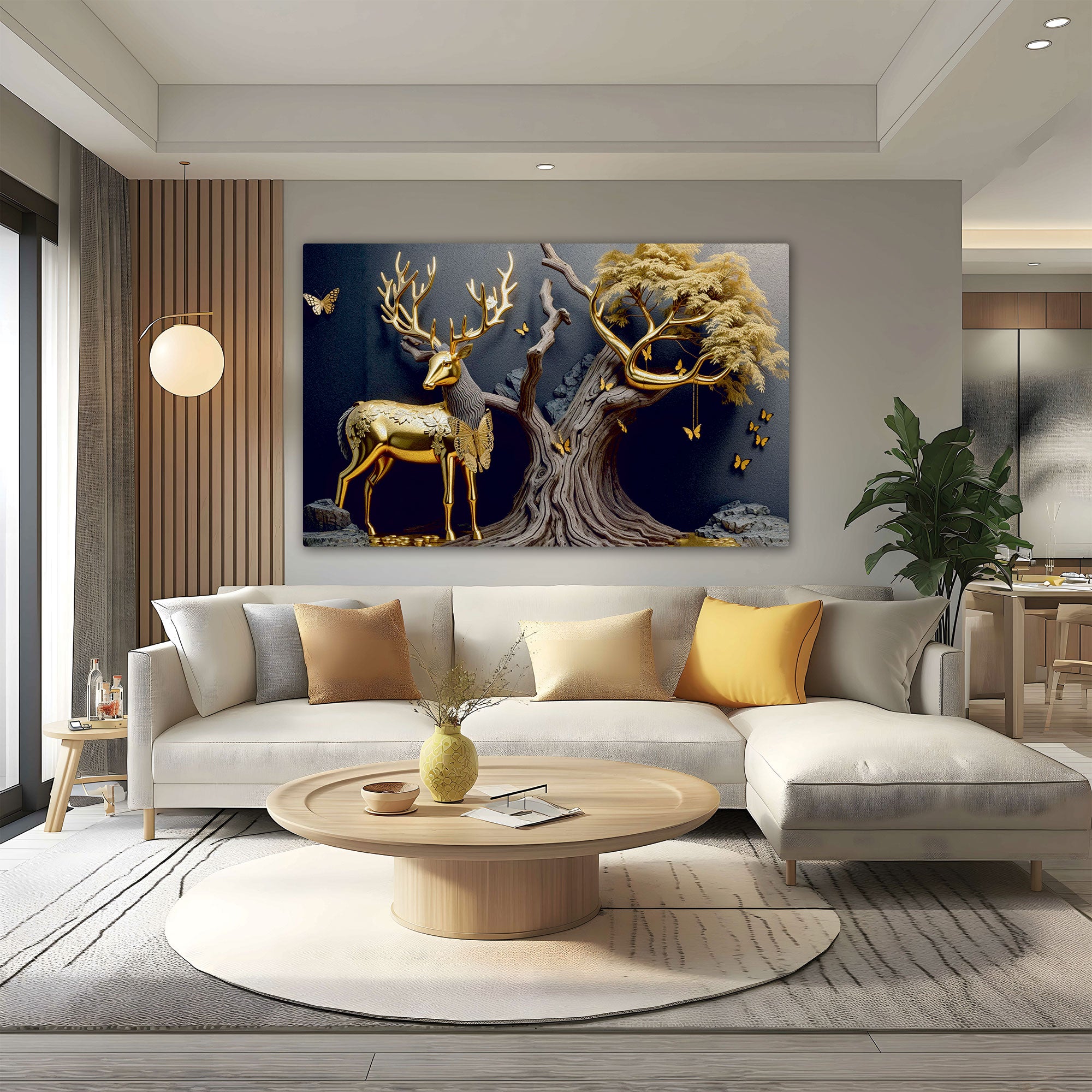 Golden deer vaastu Canvas painting with frame Big Size Wall Art for living room,Bedroom,Drawing room,Hotels