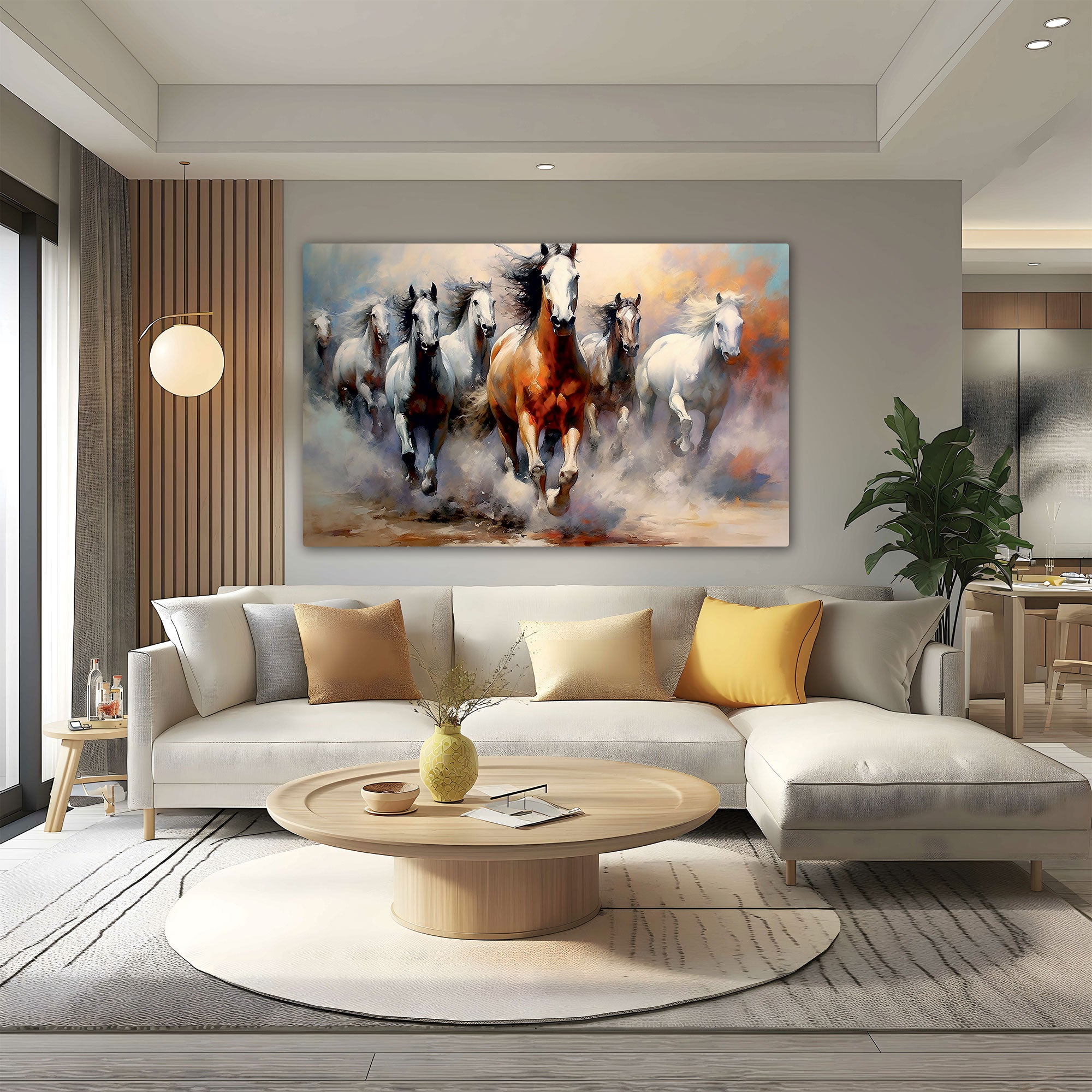 7 running horses vaastu Canvas painting Big Size Wall Art for living room,Bedroom,Drawing room,Hotels