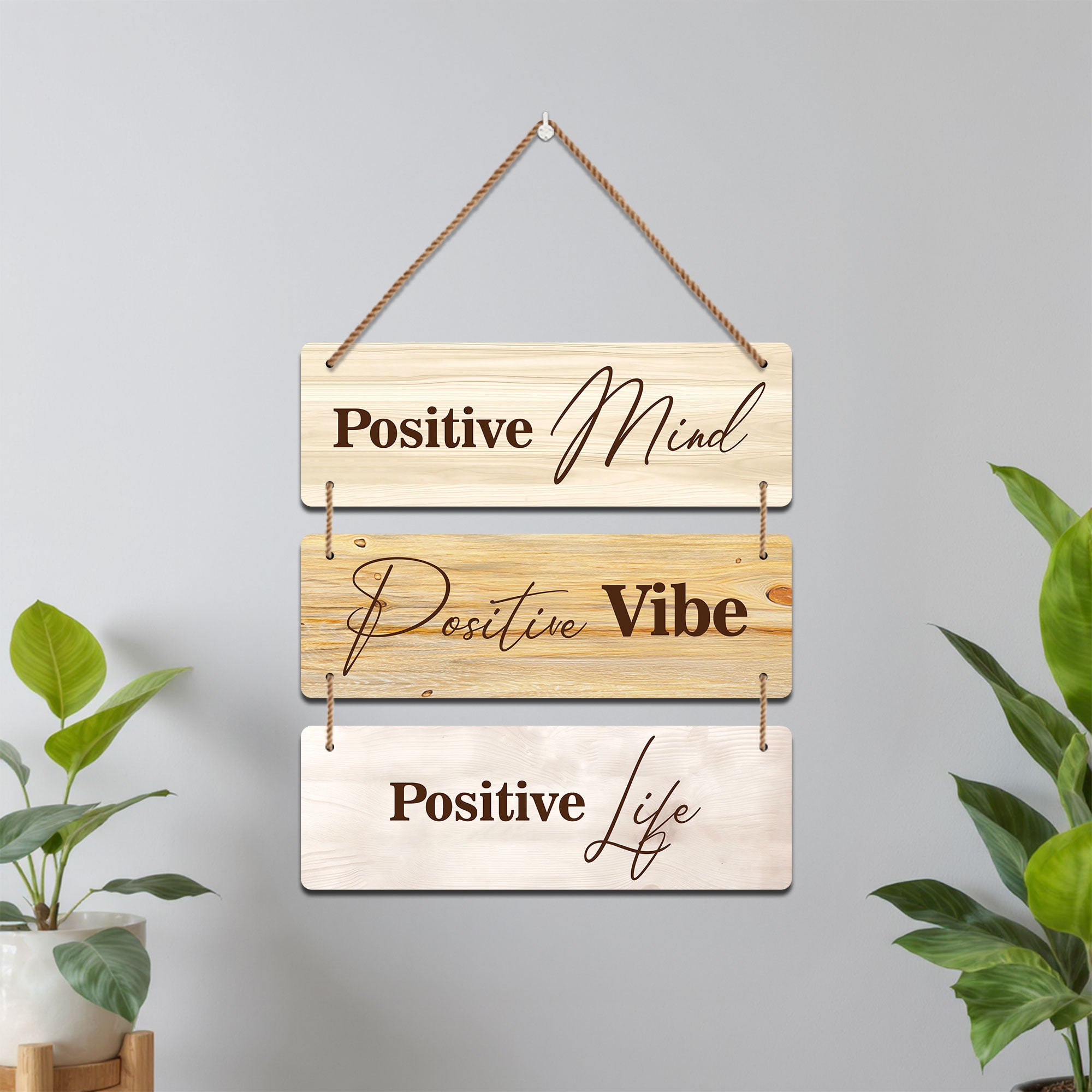 The Castle Decor Motivational Positive Quotes Wall Hanging Decor | “Positive Mind Positive Vibe Positive Life” Wooden Wall Plates for Home & Office