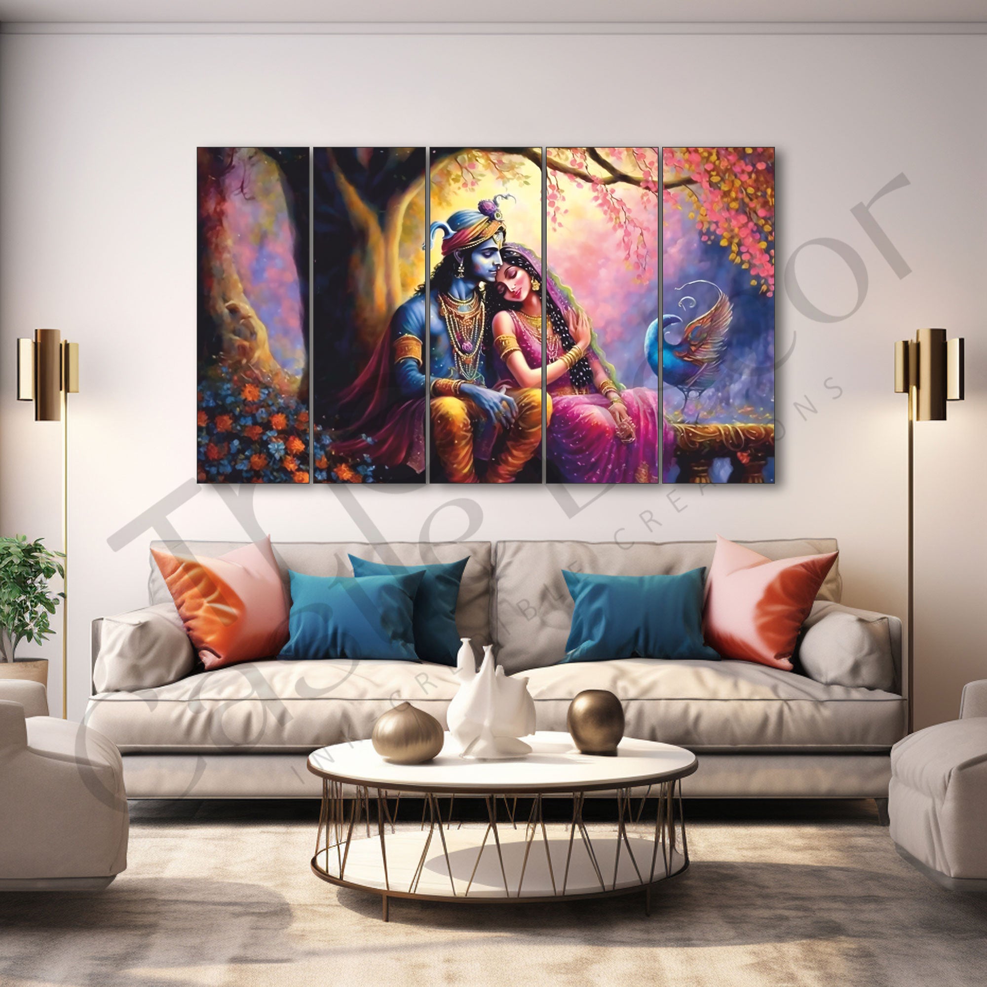 Radha Krishna Painting Set of 5 for Home Decoration