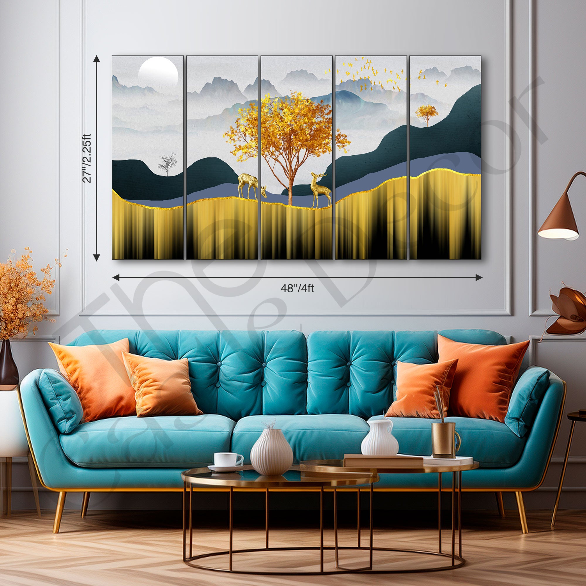 Golden Deer Painting with frame Big Size Wall Art for living room,Bedroom,Drawing room,Hotels