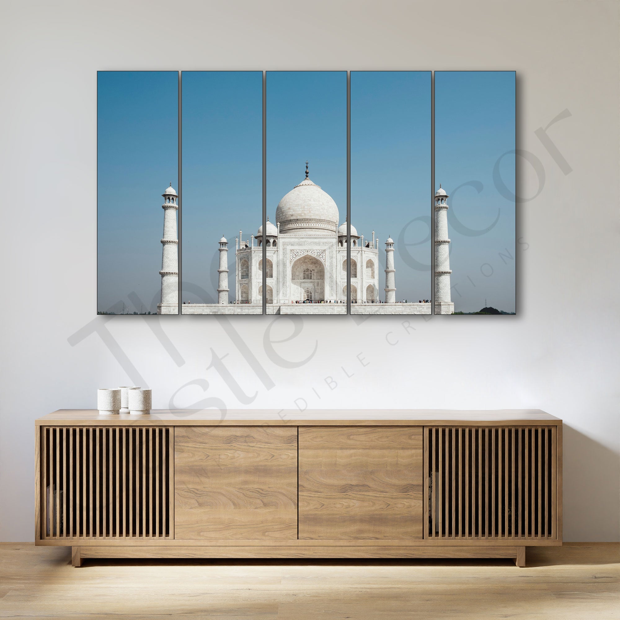 Taj Mahal view Set of 5 Big Size Multiple Frames Wall Art Painting for living room,Bedroom,Drawing room,Hotels-Wooden Framed-Digital Painting