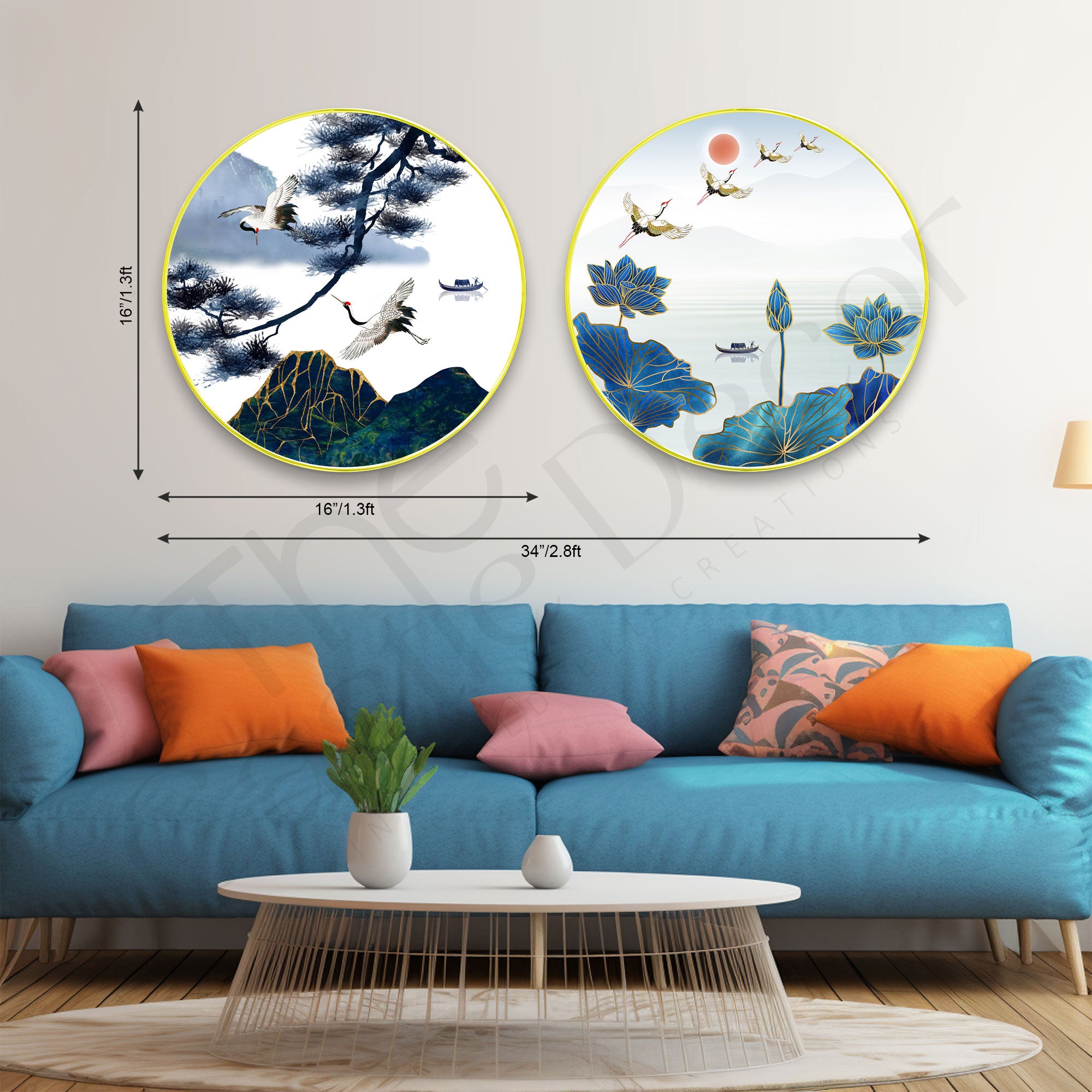 Birds Sparkle Wooden Wall Plates Set of 2 for Home Decoration Art-37