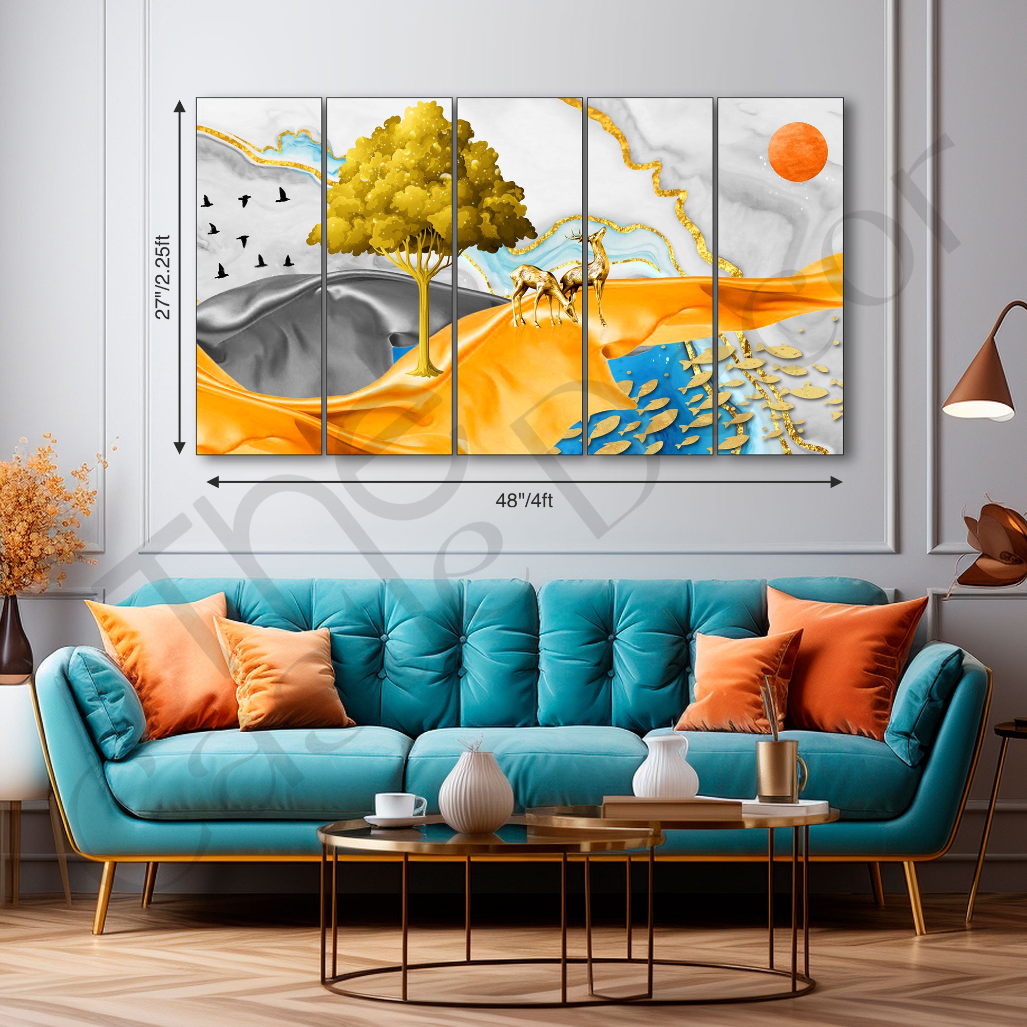 Golden Deer Painting with frame Big Size Wall Art for living room,Bedroom,Drawing room,Hotels