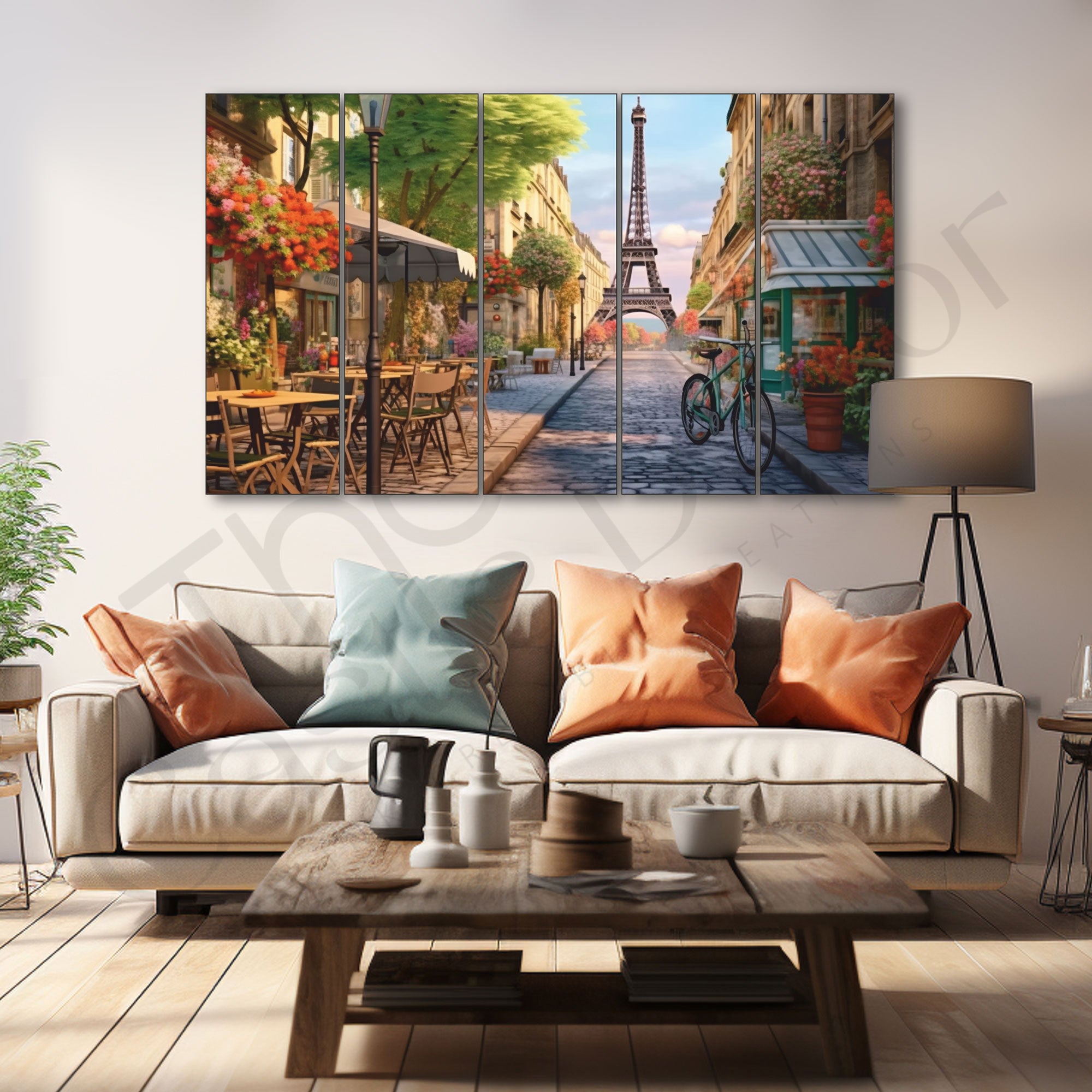 Eiffel Tower View Painting Set of 5 for Home Decoration 36x60"