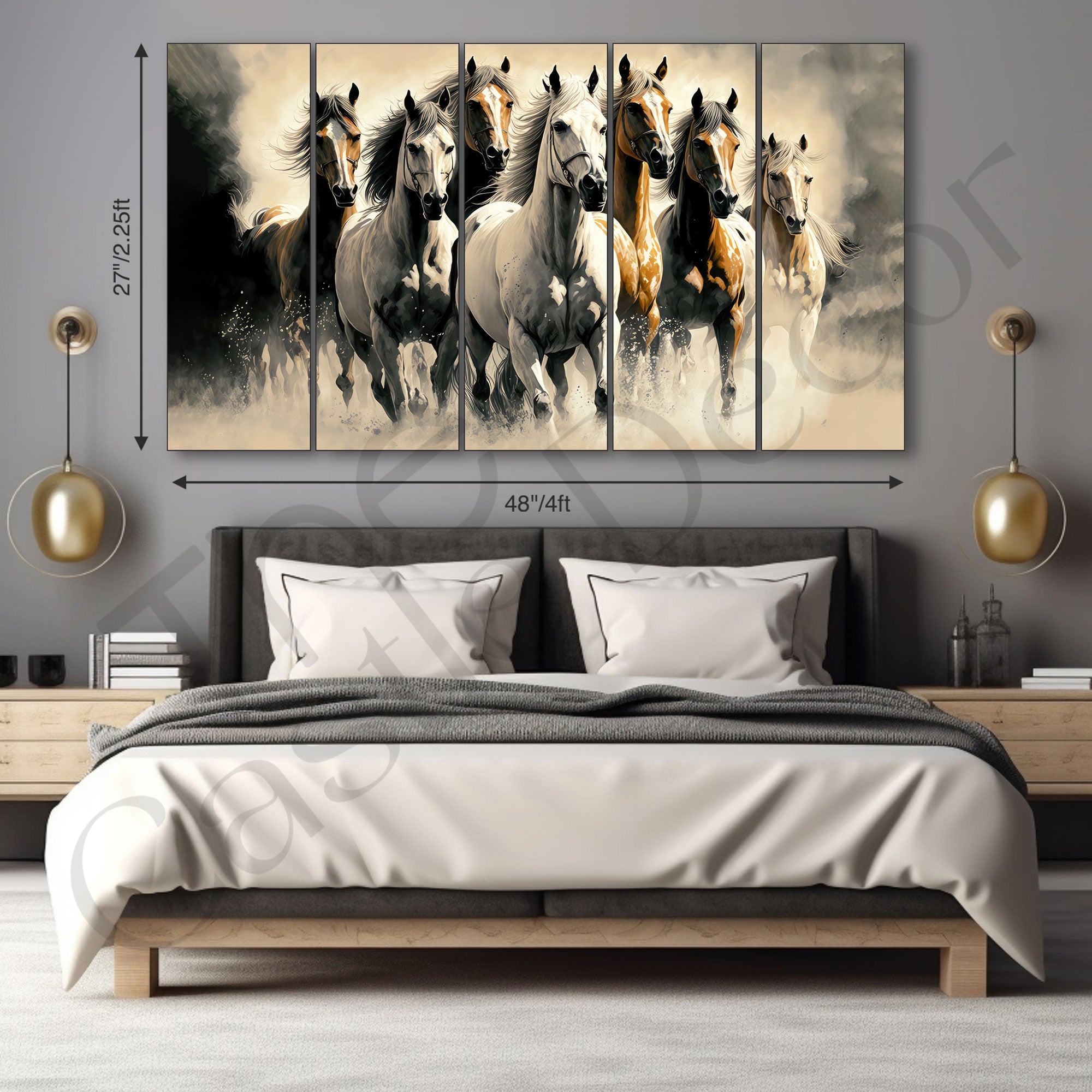 Vaastu 7 Running Horses Painting with frame Big Size Wall Art for living room,Bedroom,Drawing room,Hotels