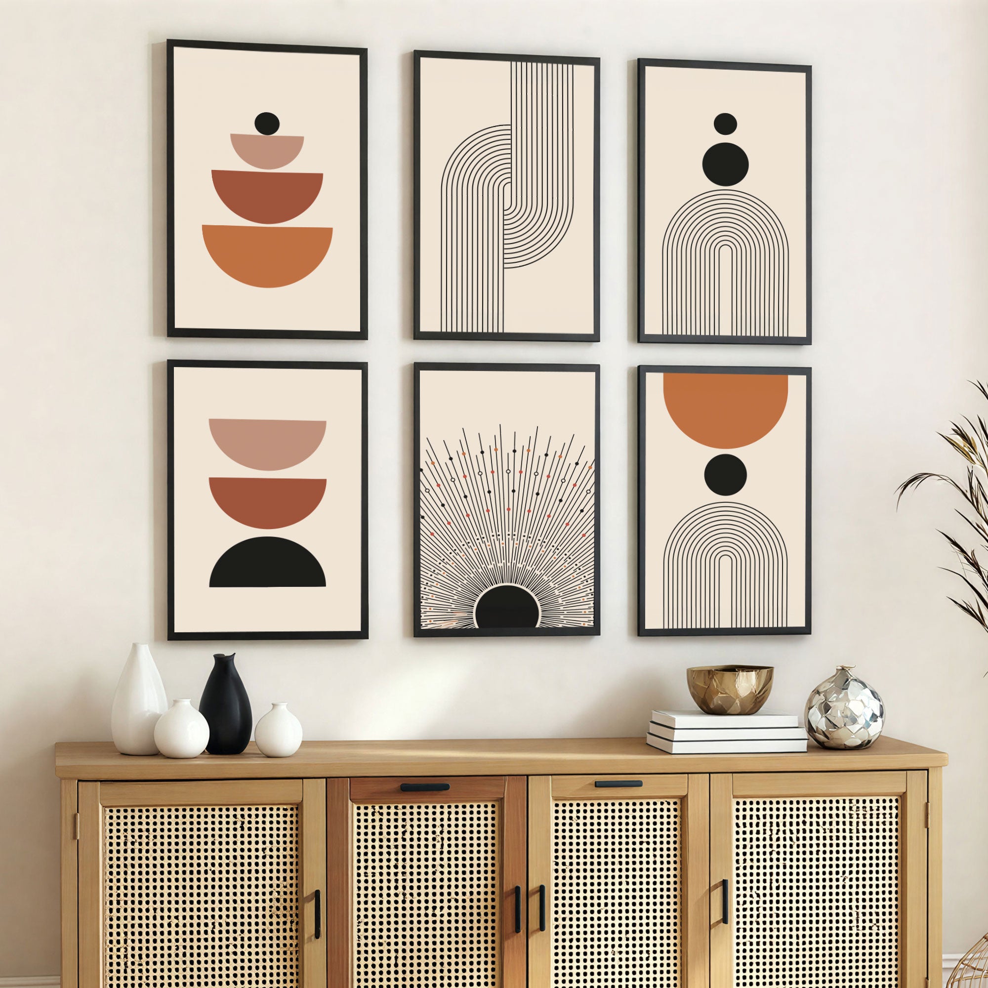 The Castle Decor Boho Wall Art for Living Room Big Size | Framed Abstract Botanical Paintings for Living Room & Bedroom | Modern Home Decoration & Perfect Gifting Option | Set of 6 (11×17 Inch Each)4