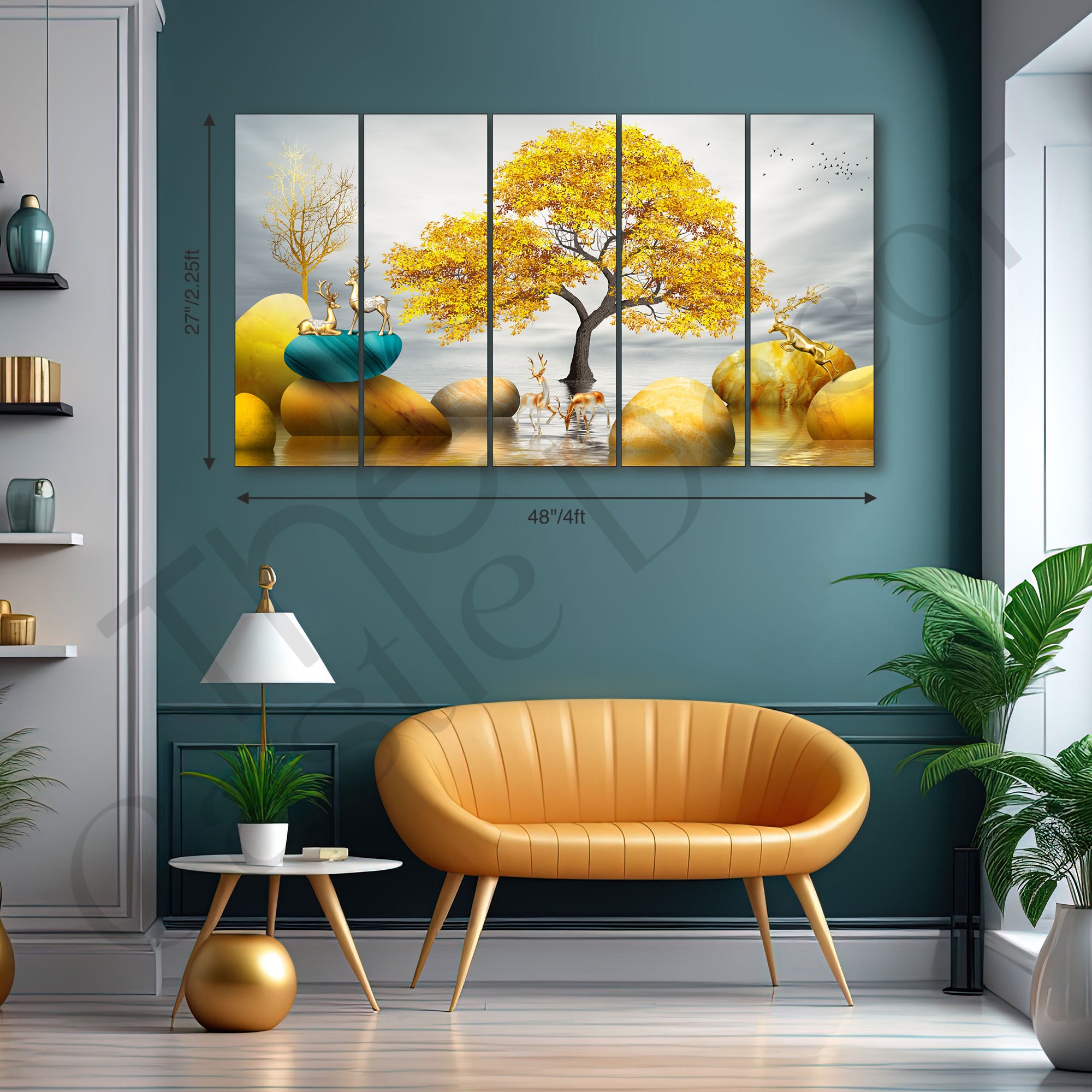 Golden Deer Painting with frame Big Size Wall Art for living room,Bedroom,Drawing room,Hotels
