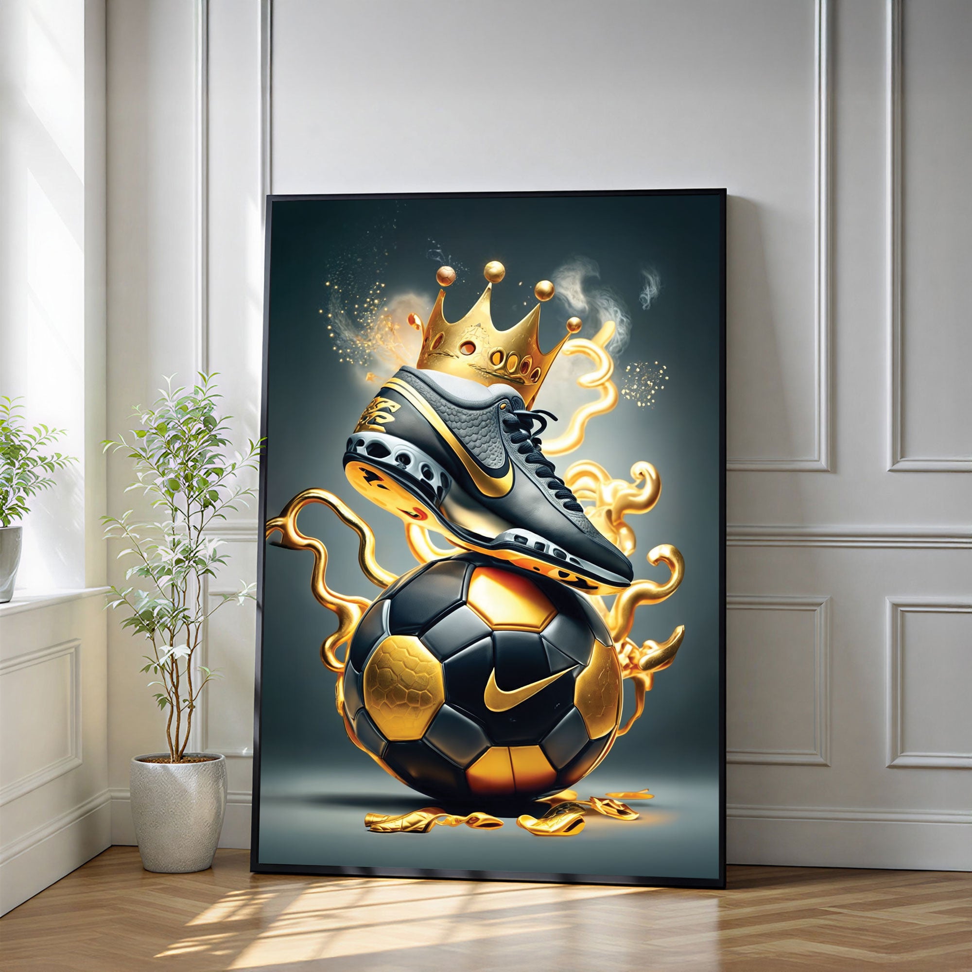 The Castle Decor Royal Sneaker & Football Wall Art, Luxury Sports Concept Abstract Artwork with Premium Sparkle Finish, 20×30 Inch Wall Décor for Bedroom & Game Room