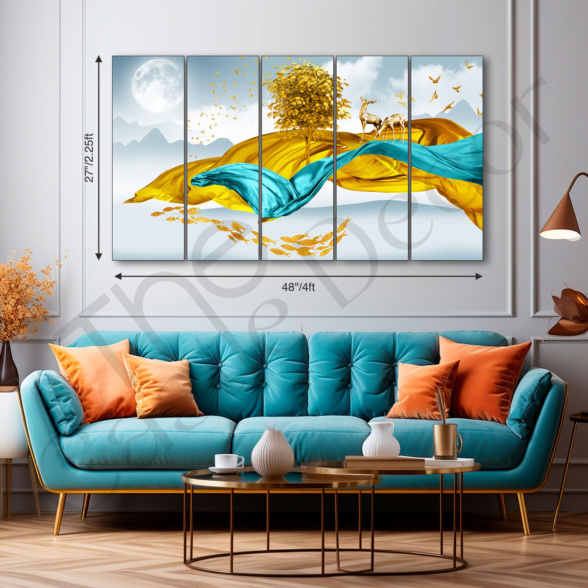 Golden Deer Painting with frame Big Size Wall Art for living room,Bedroom,Drawing room,Hotels