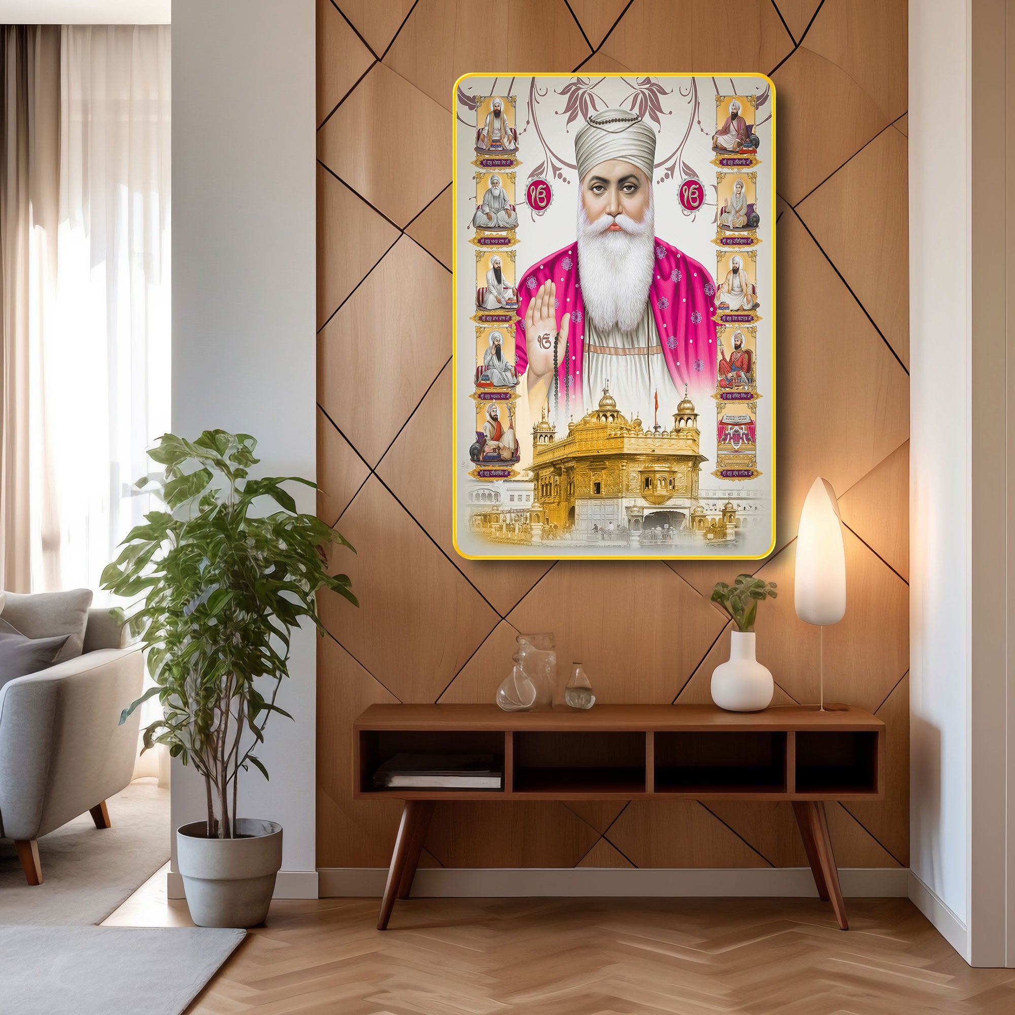 The Castle Decor Guru Nanak Dev Ji Wall Art Frame | Spiritual Religious Painting for Home Decor, Living Room & Office | Devotional Gift Wall Hanging Photo Frame 20X30