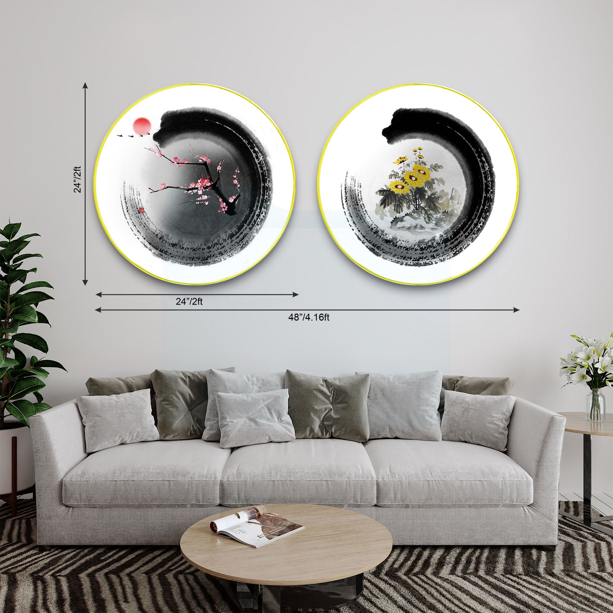 Abstract Sparkle Wooden Wall Plates Set of 2 for Home Decoration Art-39