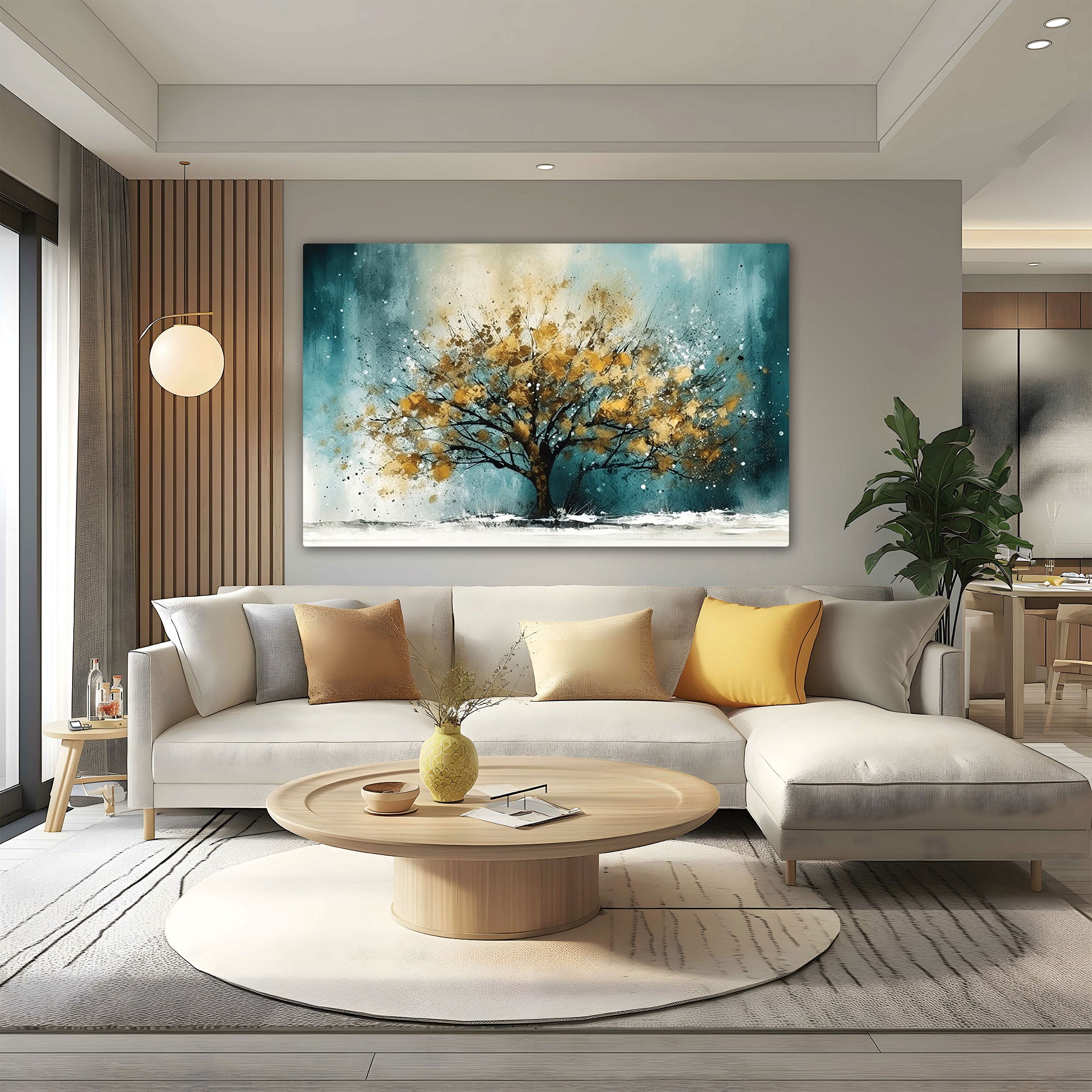 Golden tree Canvas painting with frame Big Size Wall Art for living room,Bedroom,Drawing room,Hotels