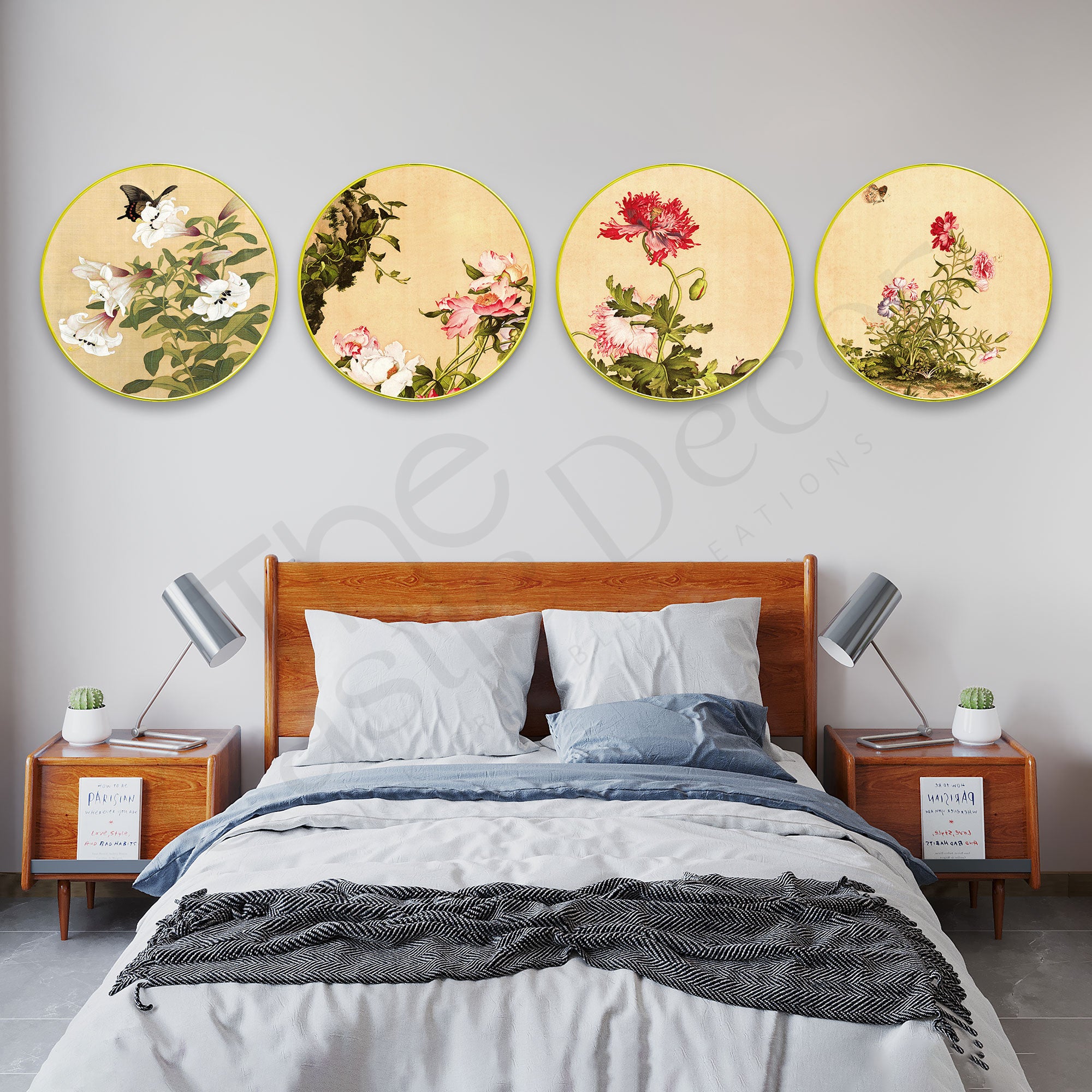 Flowers Sparkle Wooden Wall Plates Set of 4 for Home Decoration Art-75