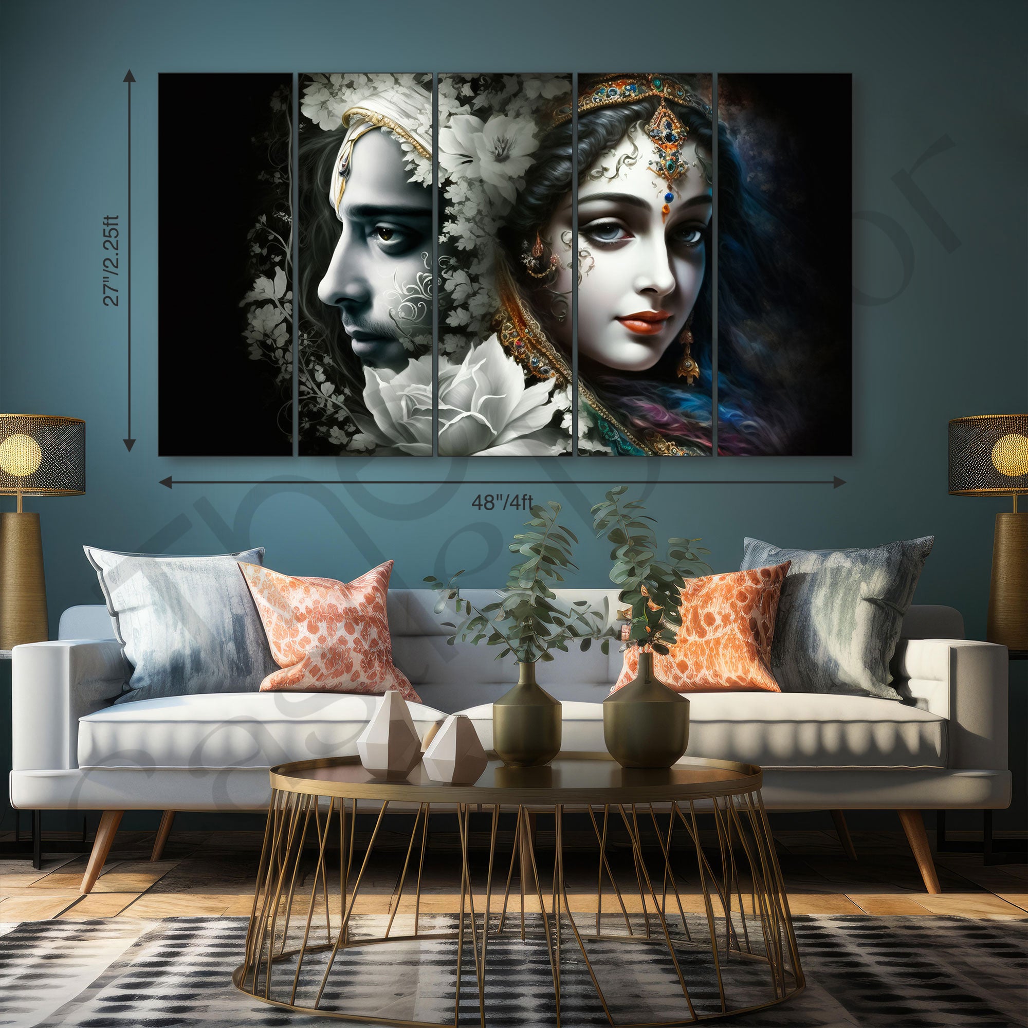 Radha Krishna Painting with frame Big Size Wall Art for living room,Bedroom,Drawing room,Hotels