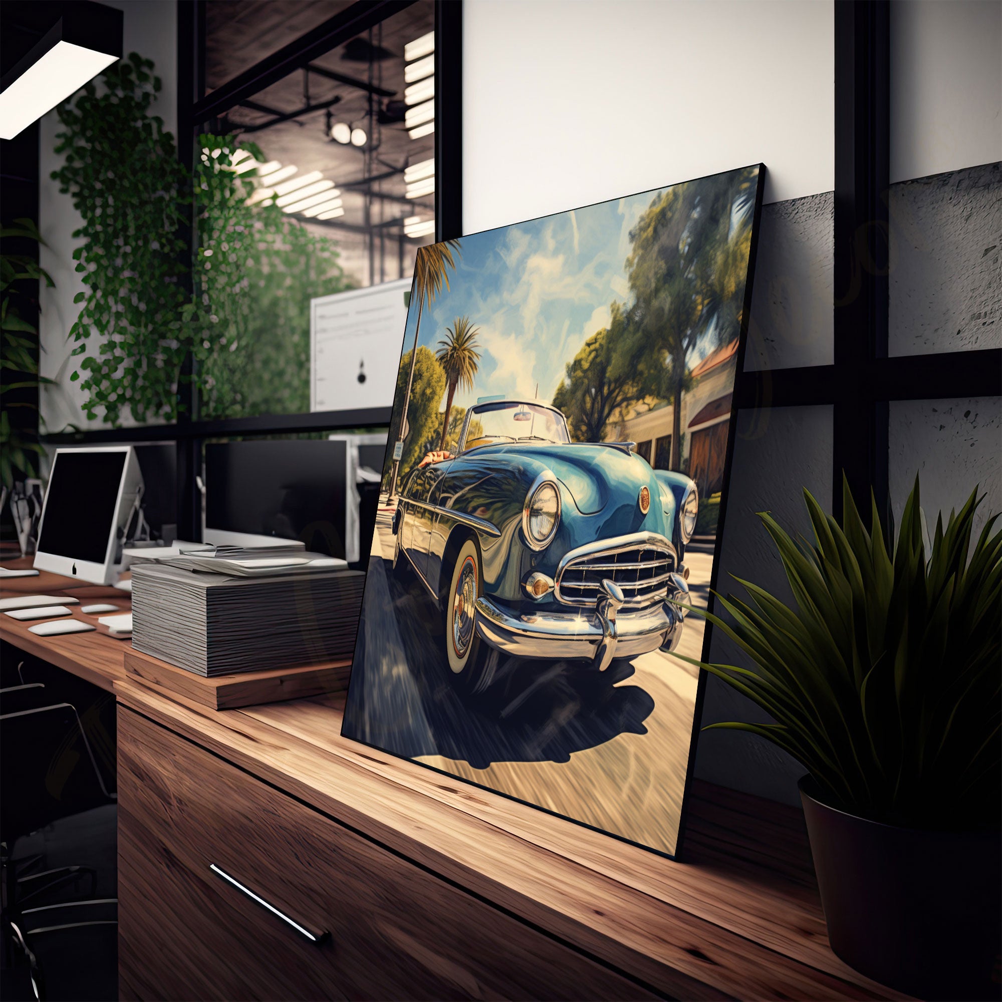 Vintage car with frame Big Size Wall Art for living room,Bedroom,Drawing room,Hotels