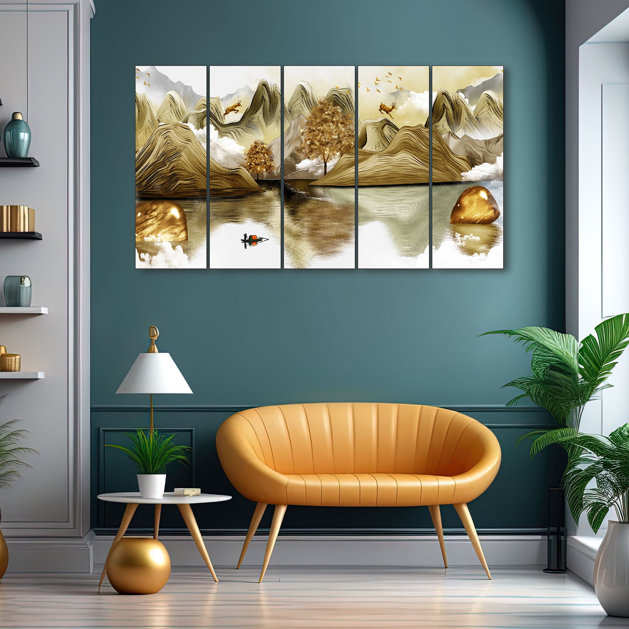 Golden Deer Painting with frame Big Size Wall Art for living room,Bedroom,Drawing room,Hotels