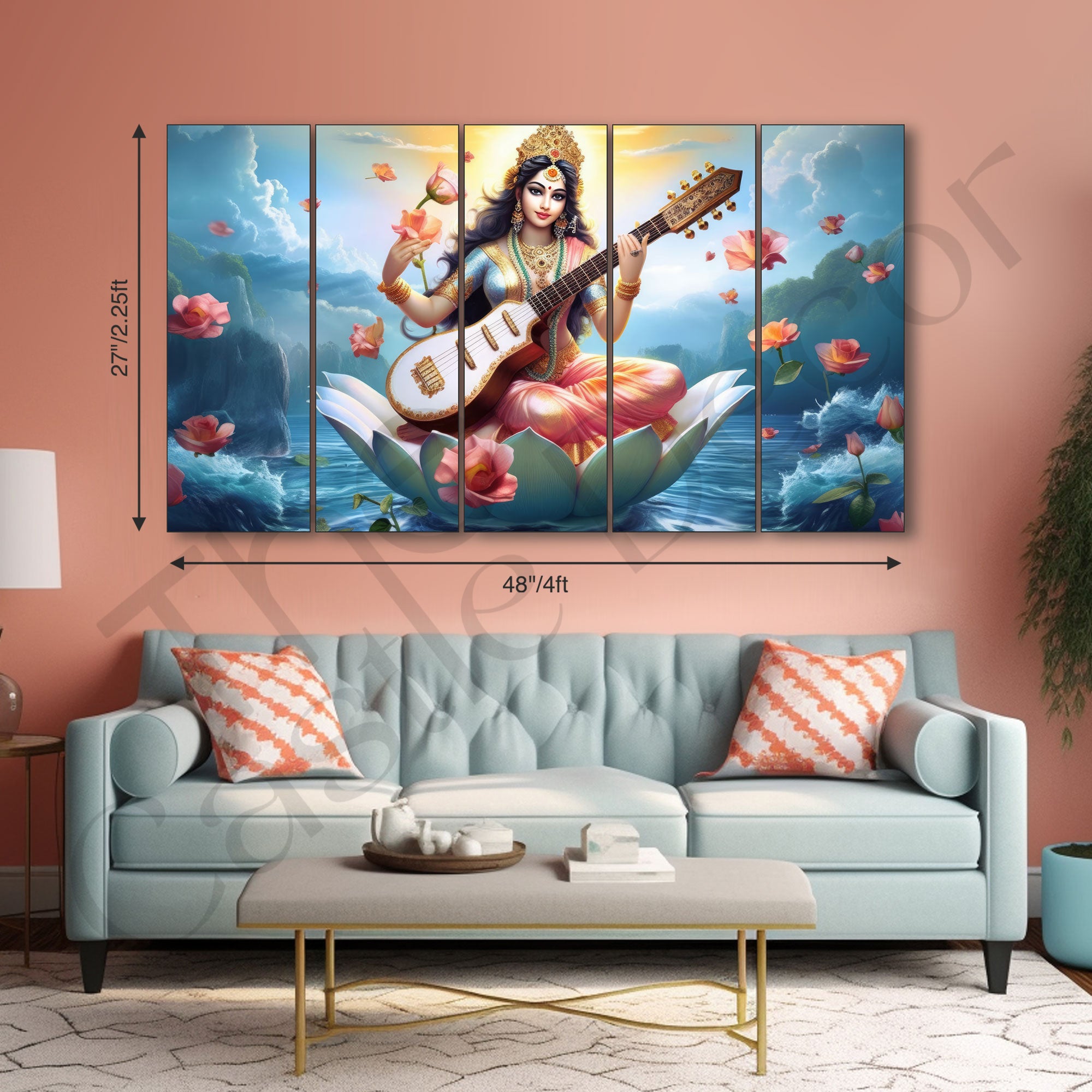 Goddess Saraswati ji Painting with frame Big Size Wall Art for living room,Bedroom,Drawing room,Hotels