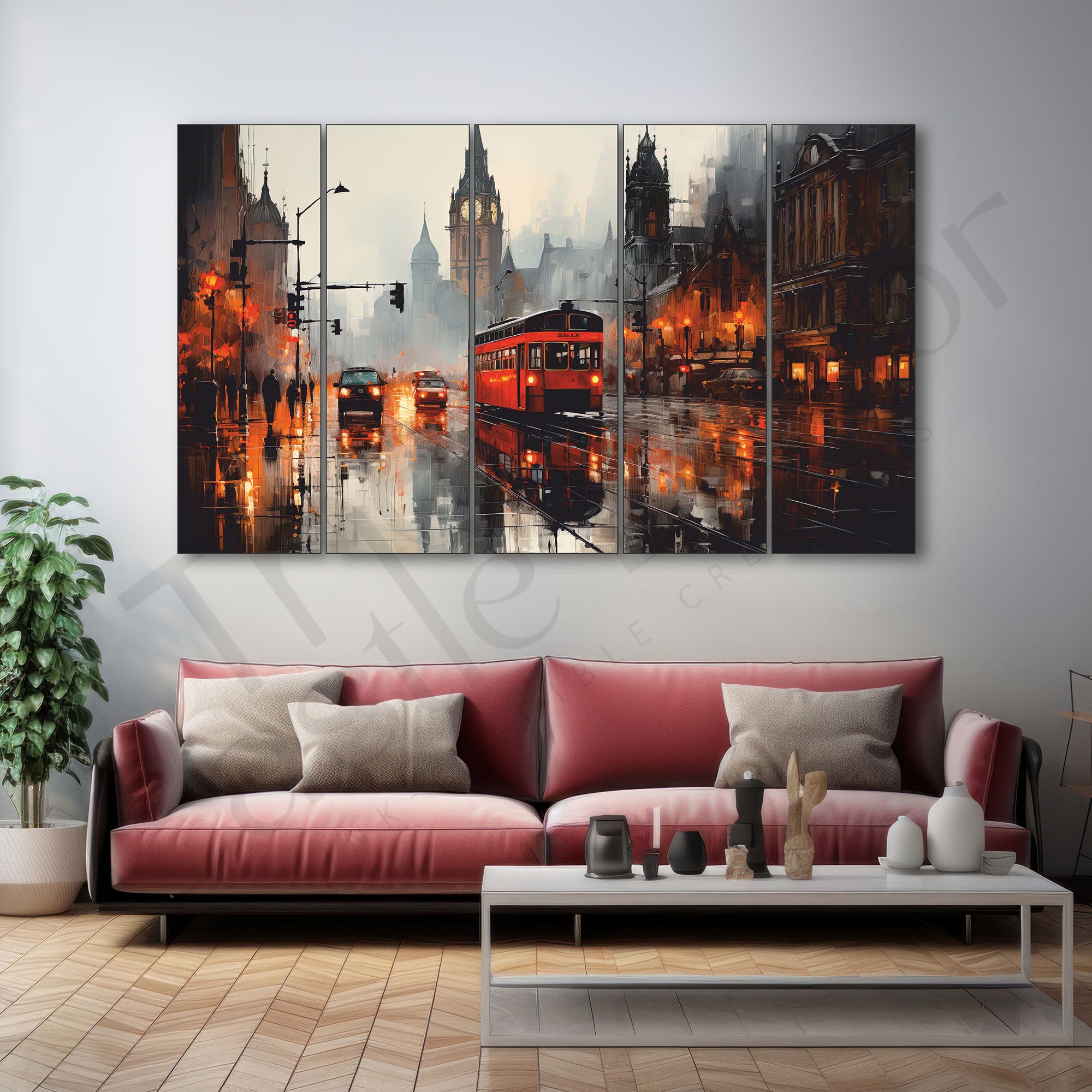 Vintage London Painting Set of 5 for Home Decoration