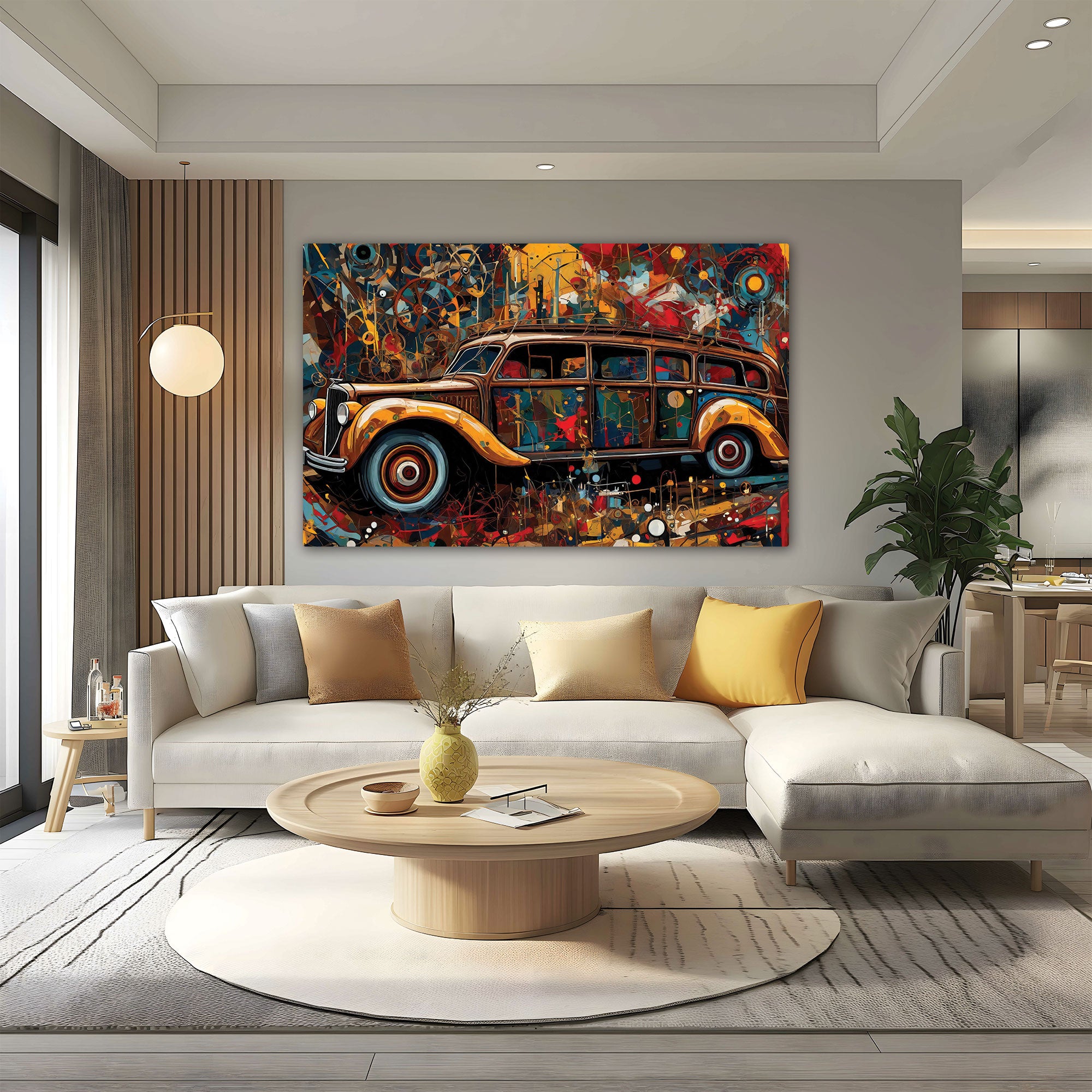 VintageAbstract car Canvas painting with frame Big Size Wall Art for living room,Bedroom,Drawing room,Hotels