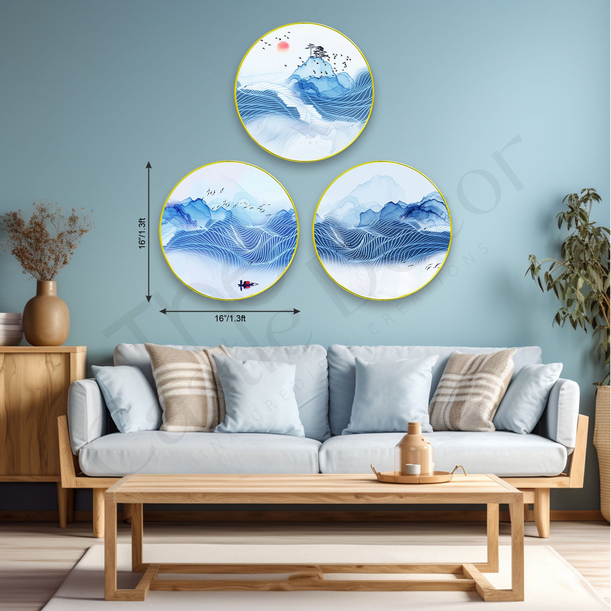 Nature Sparkle Wooden Wall Plates Set of 3 for Home Decoration Art-66