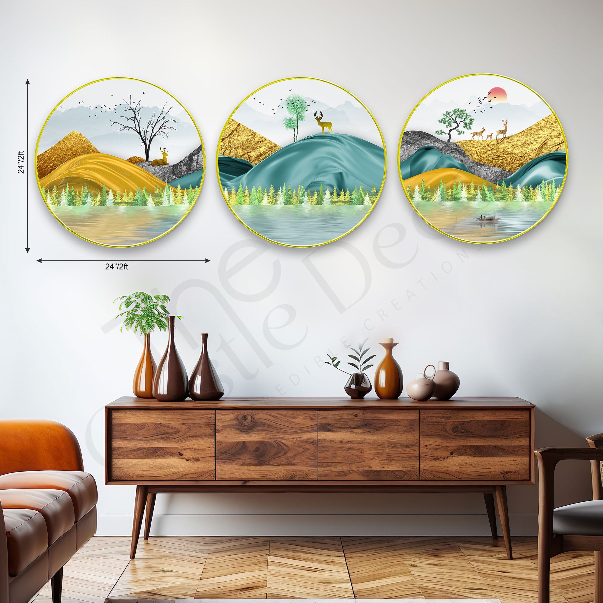 Deer Sparkle Wooden Wall Plates Set of 3 for Home Decoration Art-53