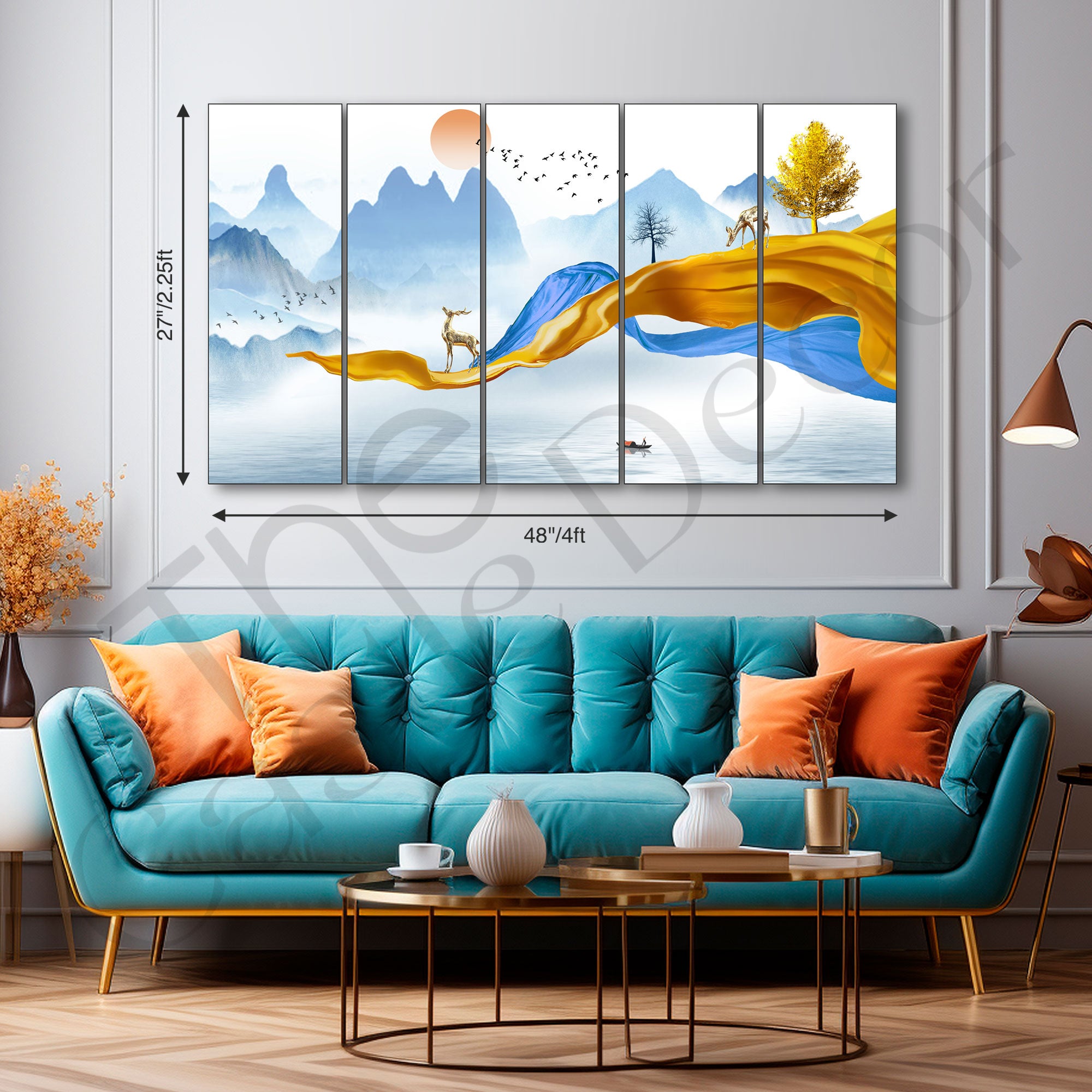 Golden Deer Painting with frame Big Size Wall Art for living room,Bedroom,Drawing room,Hotels