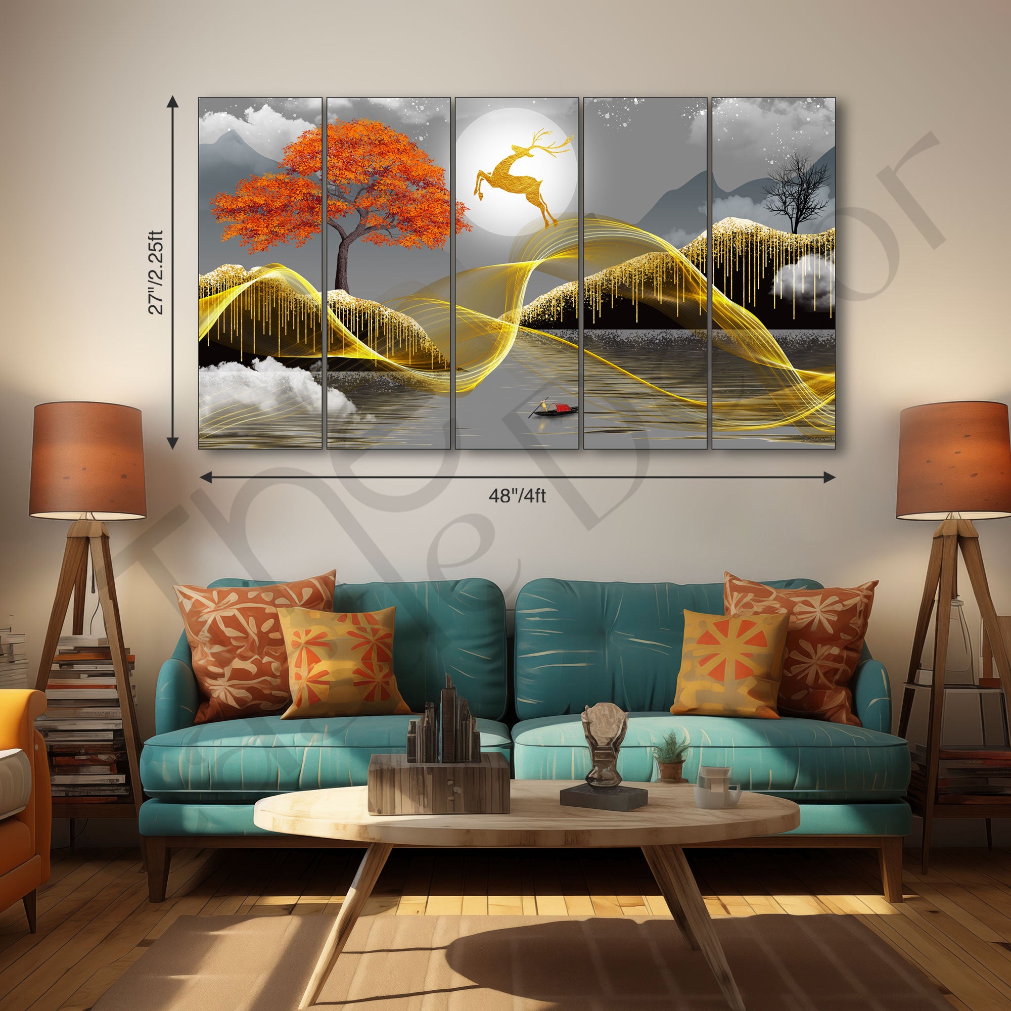 Golden Deer Painting with frame Big Size Wall Art for living room,Bedroom,Drawing room,Hotels