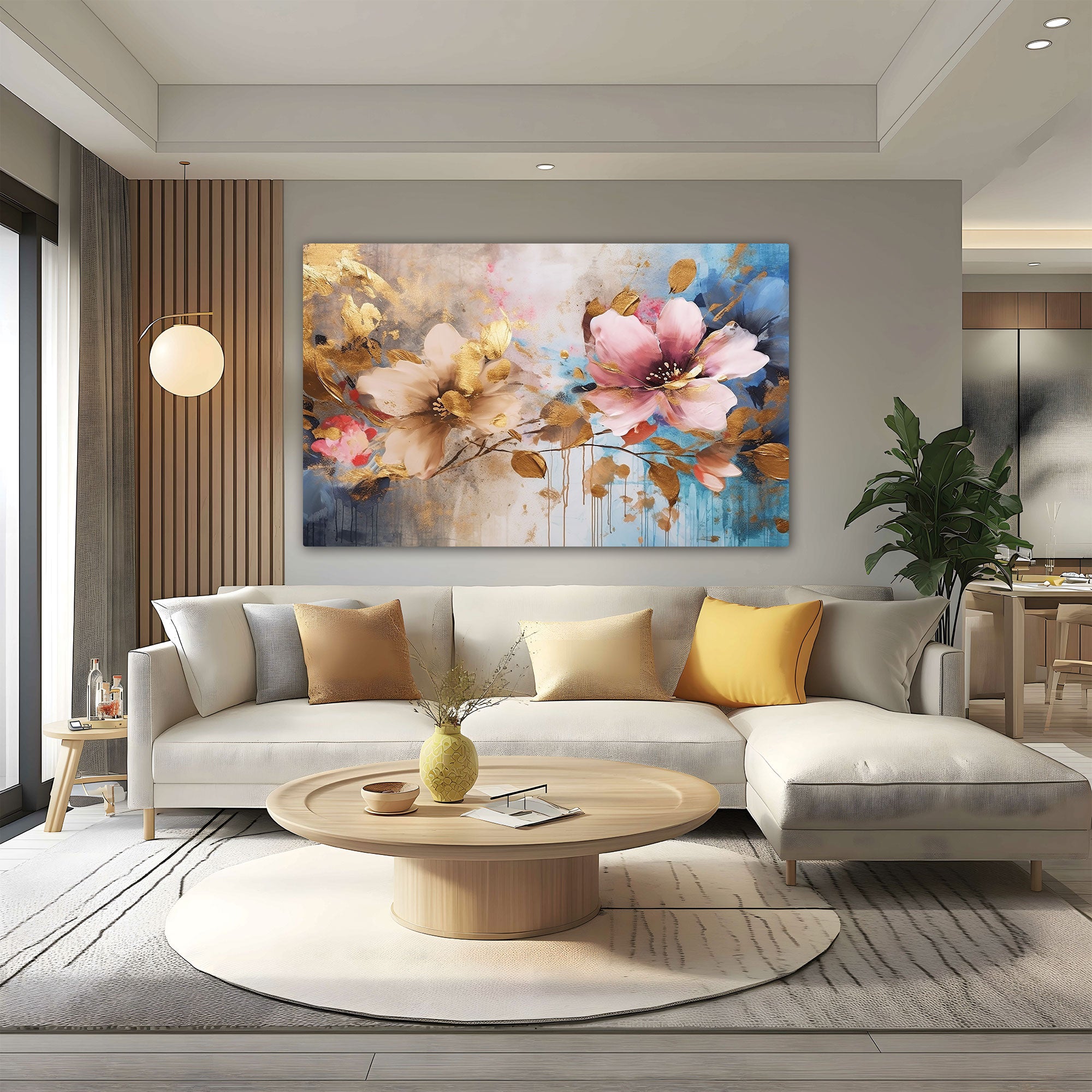 The Castle Decor multiple flower canvas/Sparkle painting with frame Big Size Wall Art for living room,Bedroom,Drawing room,Hotels-Wooden Framed-Digital Painting