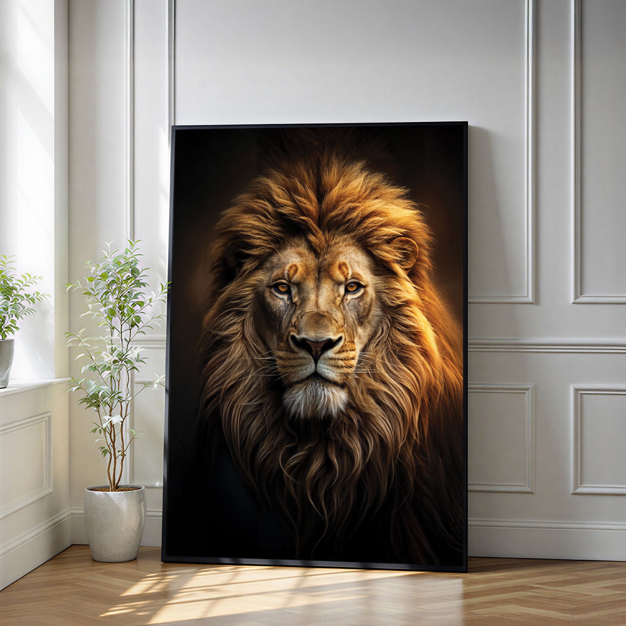 The Castle Decor Majestic Lion Portrait Wall Art, Royal Wildlife Artwork with Premium Sparkle Finish, 20×30 Inch Wall Décor for Living Room & Office