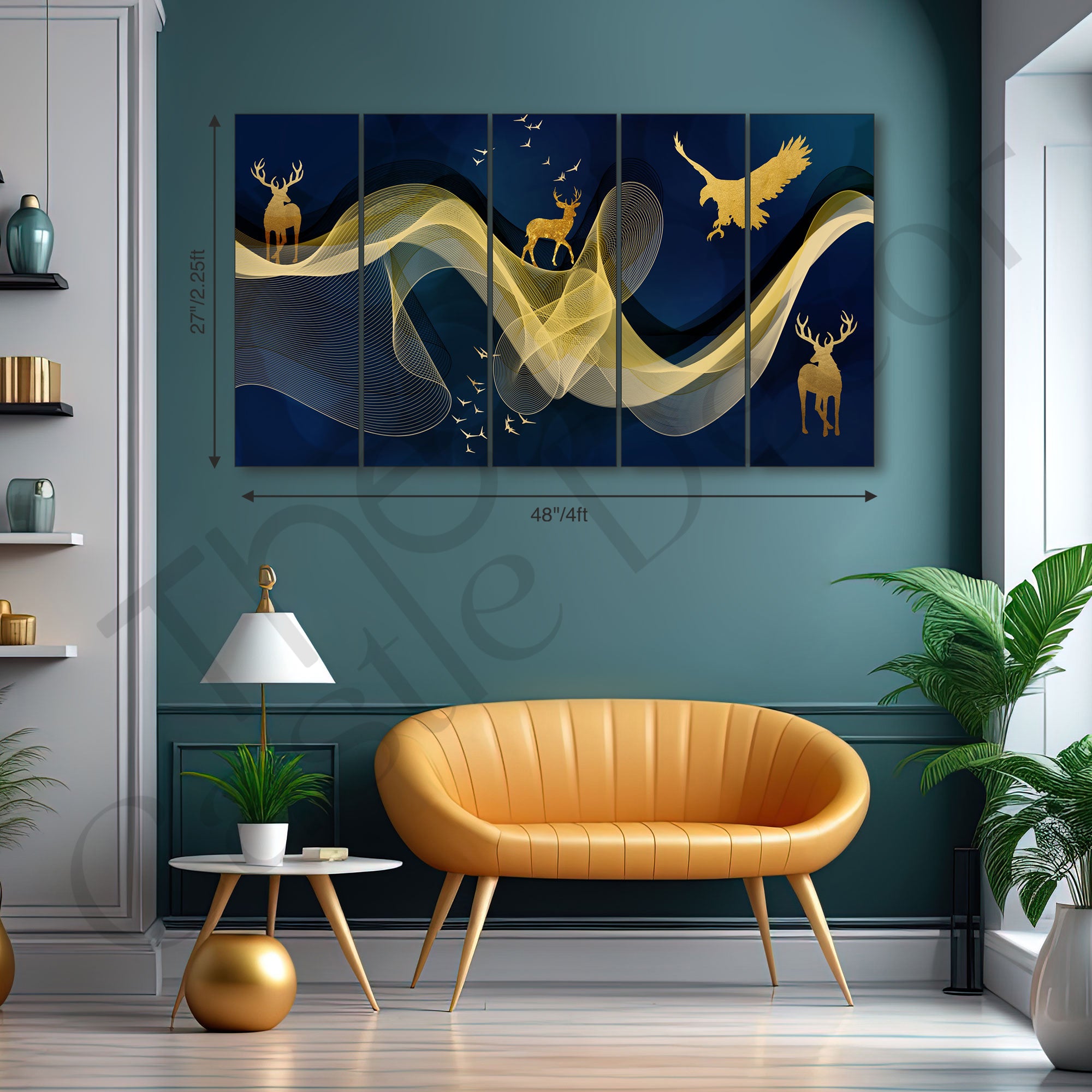 Golden Deer Painting with frame Big Size Wall Art for living room,Bedroom,Drawing room,Hotels