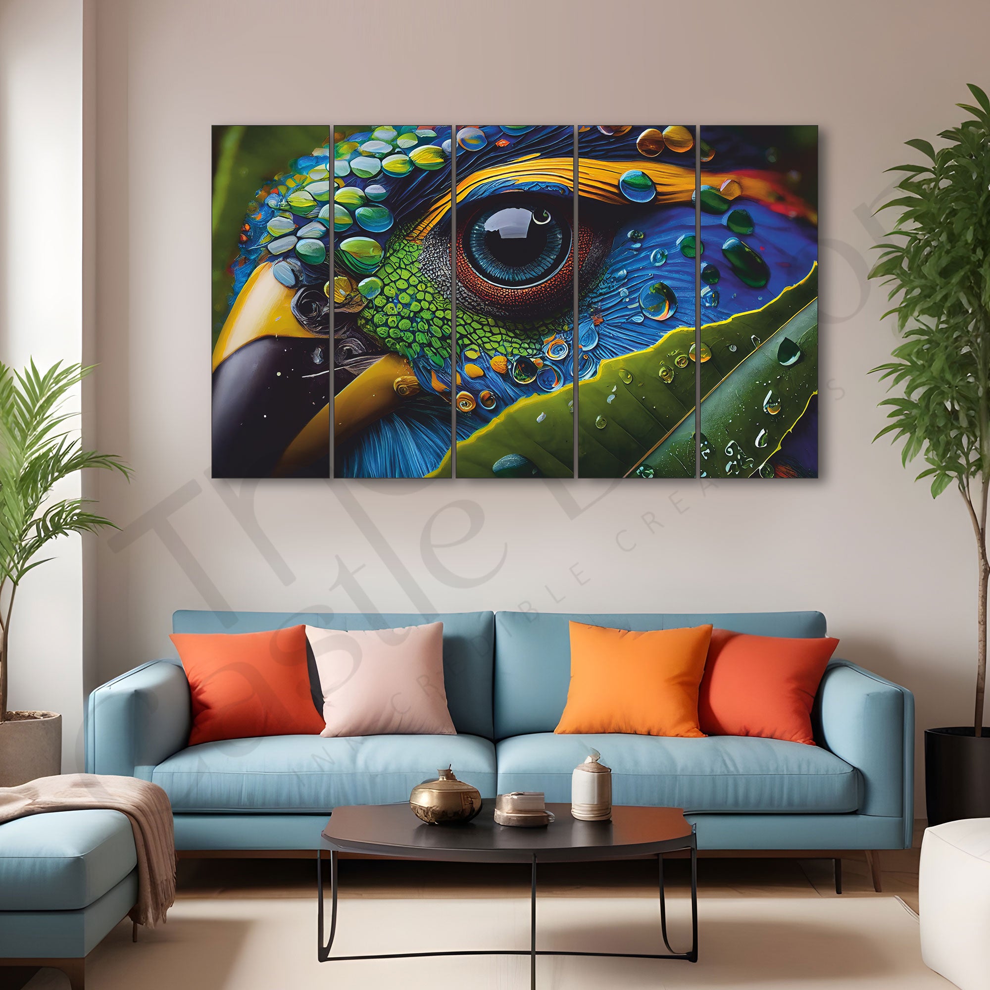 Parrot Eye Animal Art Set of 5 Big Size Multiple Frames Wall Art Painting for living room,Bedroom,Drawing room,Hotels-Wooden Framed-Digital Painting