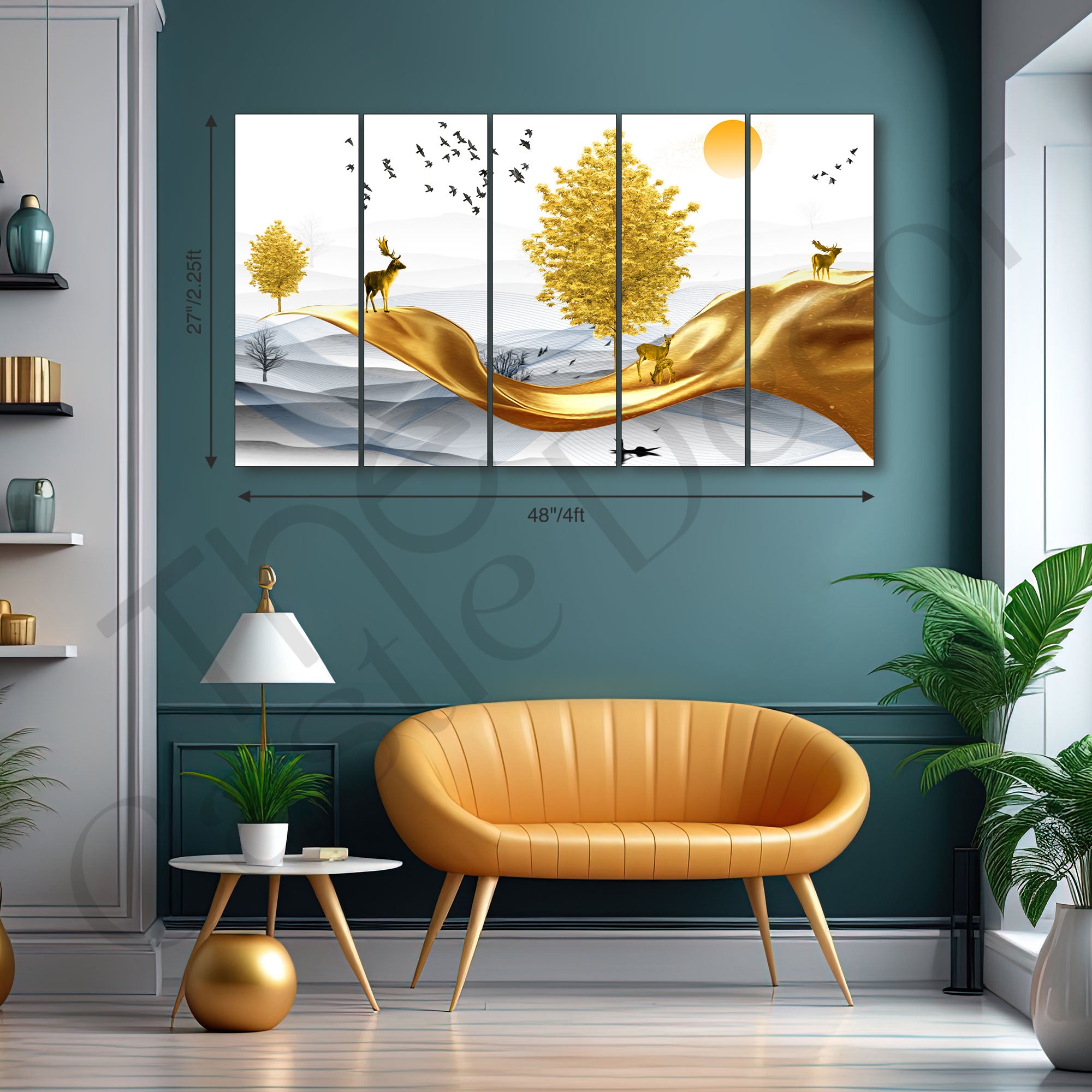 Golden Deer Painting with frame Big Size Wall Art for living room,Bedroom,Drawing room,Hotels