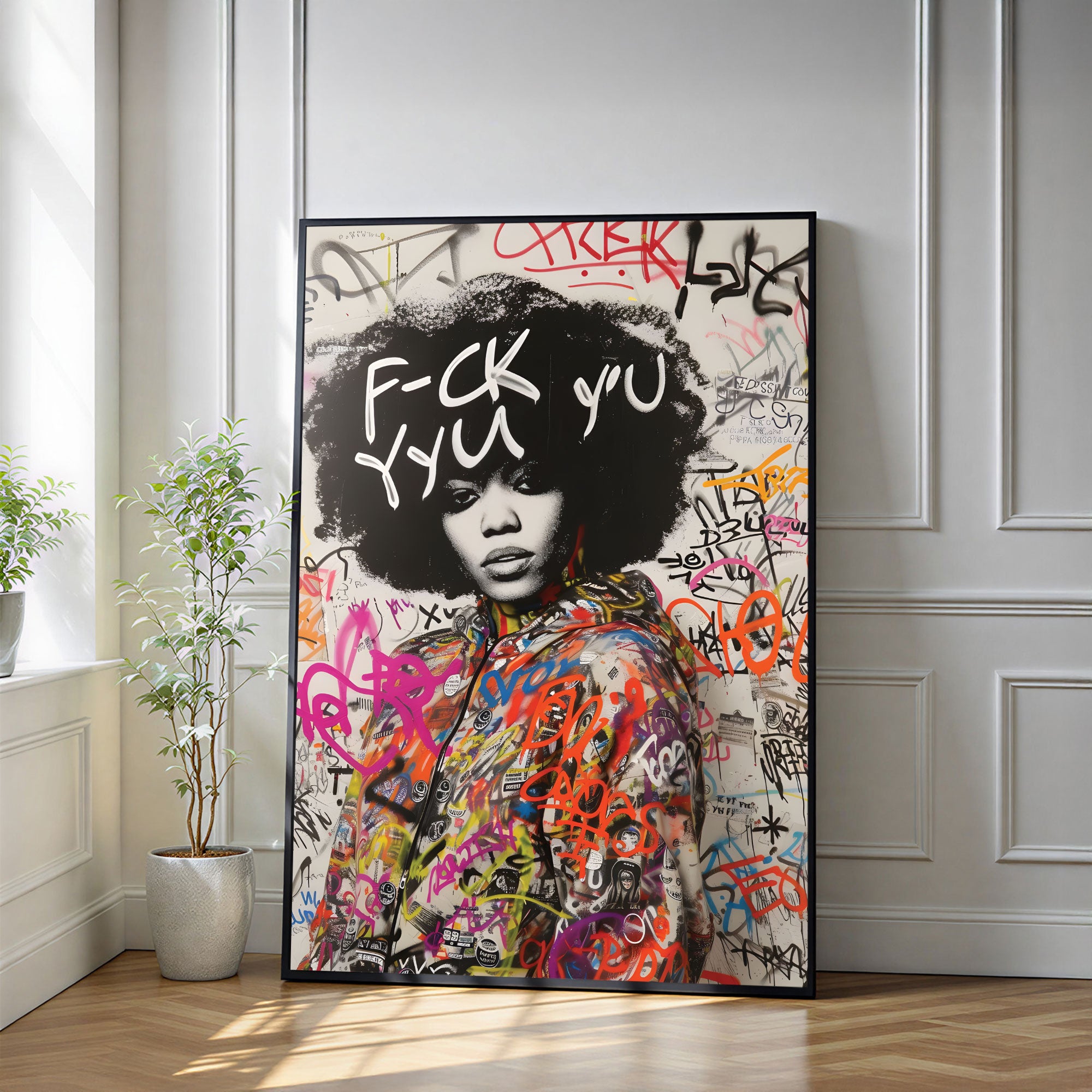 The Castle Decor Bold Graffiti Portrait Wall Art – Modern Street Fashion Illustration with Urban Attitude, Premium Sparkle Finish, 20×30 Inch Contemporary Wall Décor
