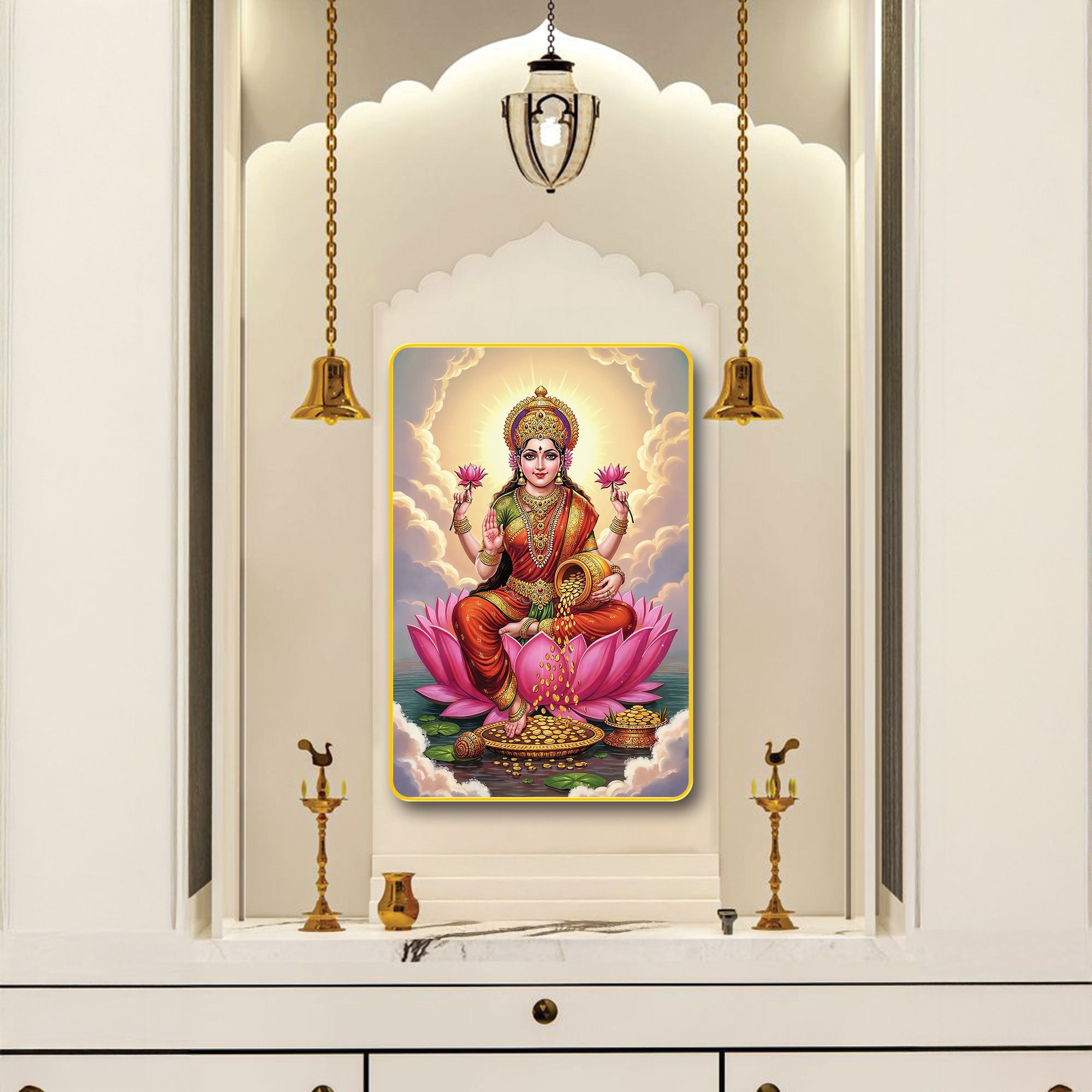 The Castle Decor Divine Lord Satyanarayan Sparkle Digital Print | Premium Golden Slim Frame | Sacred Hindu God Wall Decor for Home, Office & Temple 20X30 Inches