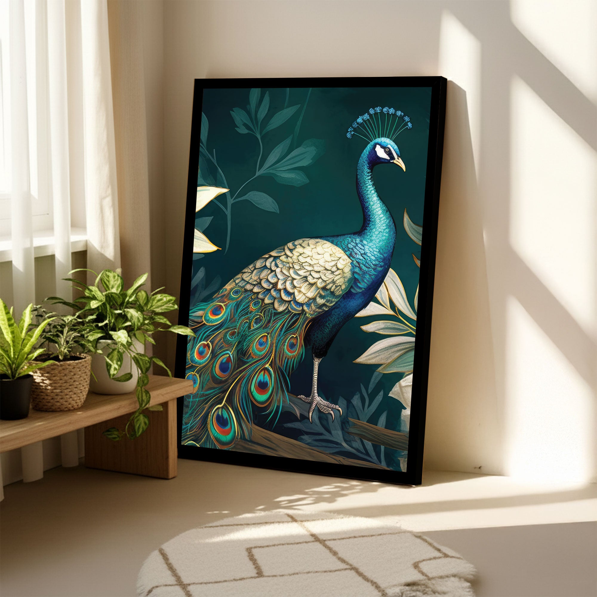 The Castle Decor Vastu Peacock Wall Art | 20x30 Inch Framed Painting for Living Room & Bedroom | Elegant Peacock Design | Big Size Wall Decoration & Gifting