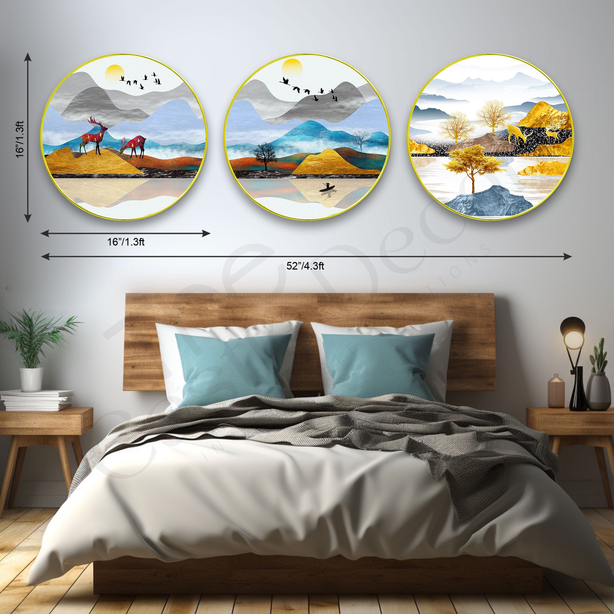 Deer Sparkle Wooden Wall Plates Set of 3 for Home Decoration Art-67