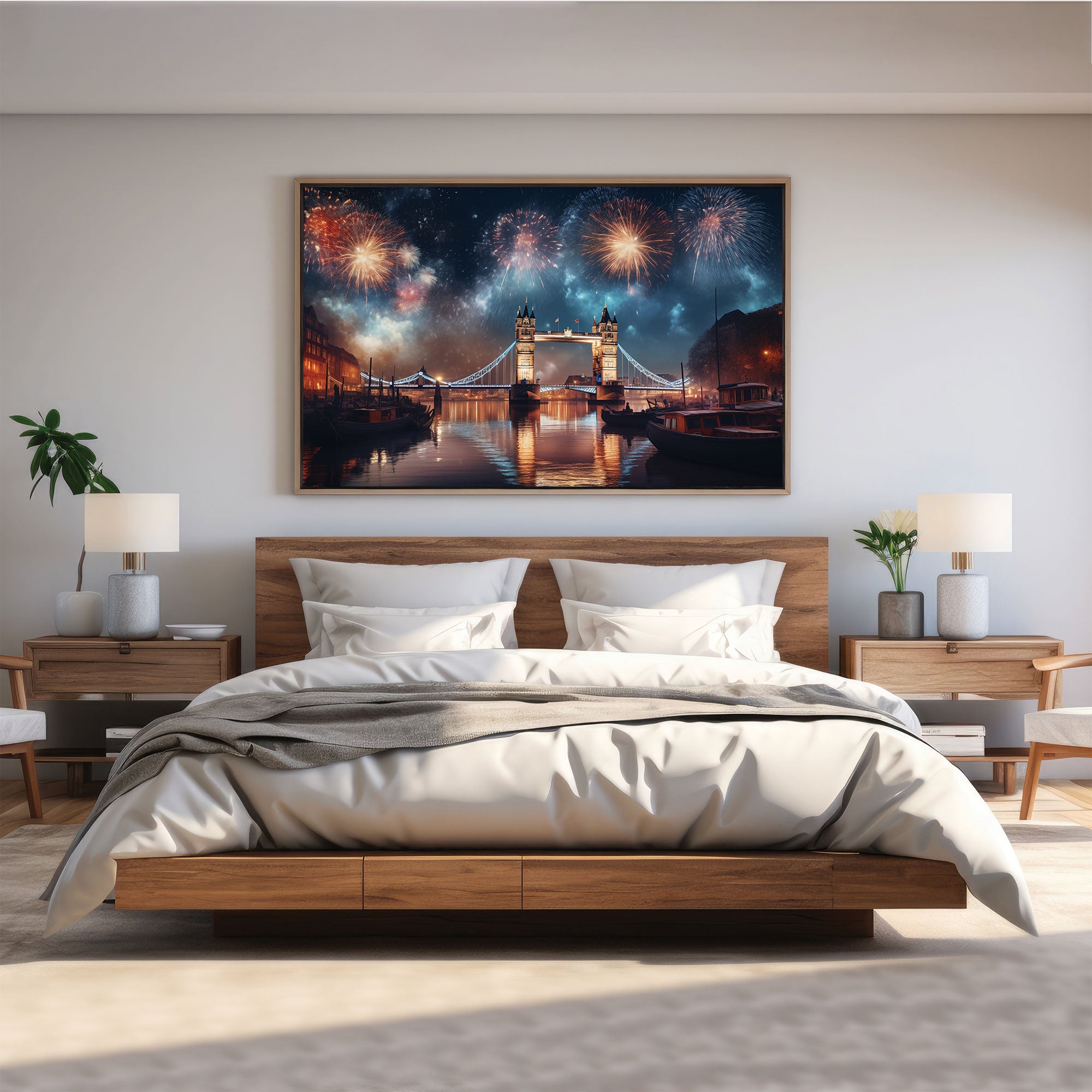 London new year Canvas painting with frame Big Size Wall Art for living room,Bedroom,Drawing room,Hotels