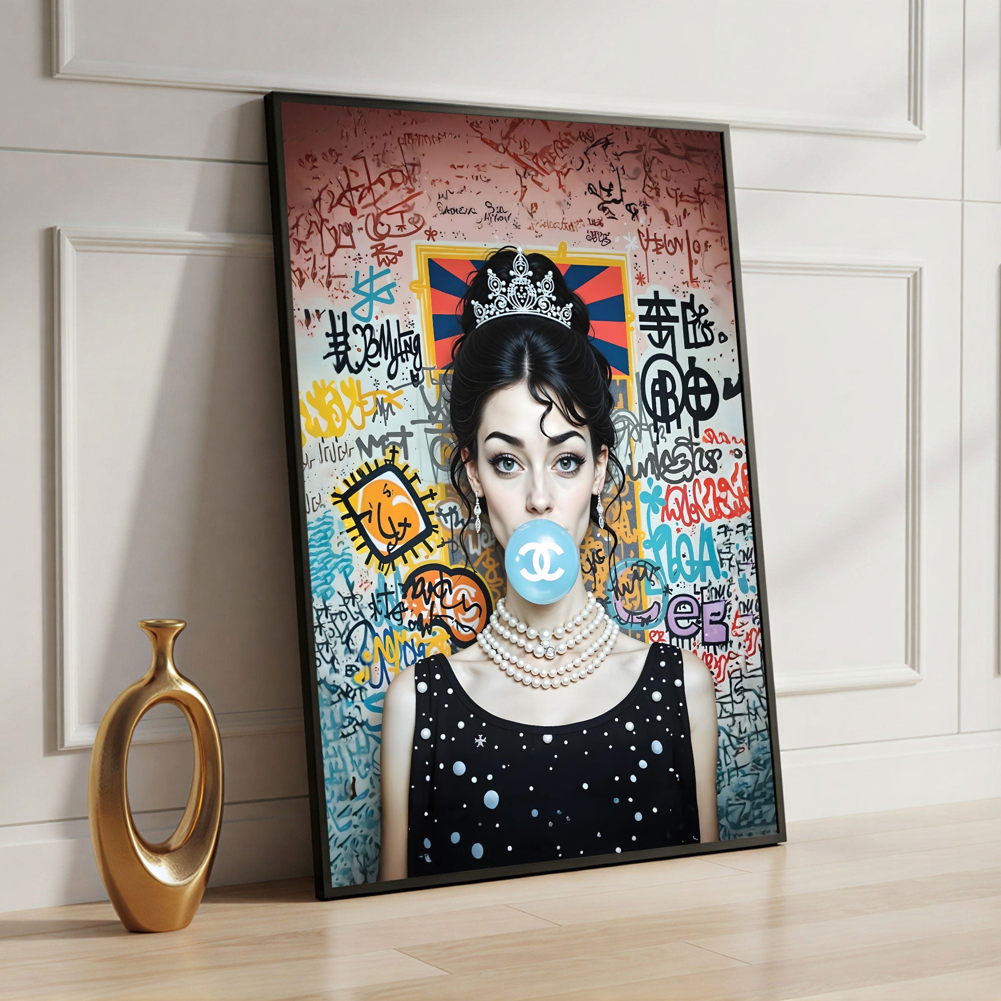 The Castle Decor Luxury Pop Art Queen Portrait Wall Art, Graffiti Fashion Bubblegum Style Artwork with Premium Sparkle Finish, 20×30 Inch Wall Décor for Bedroom