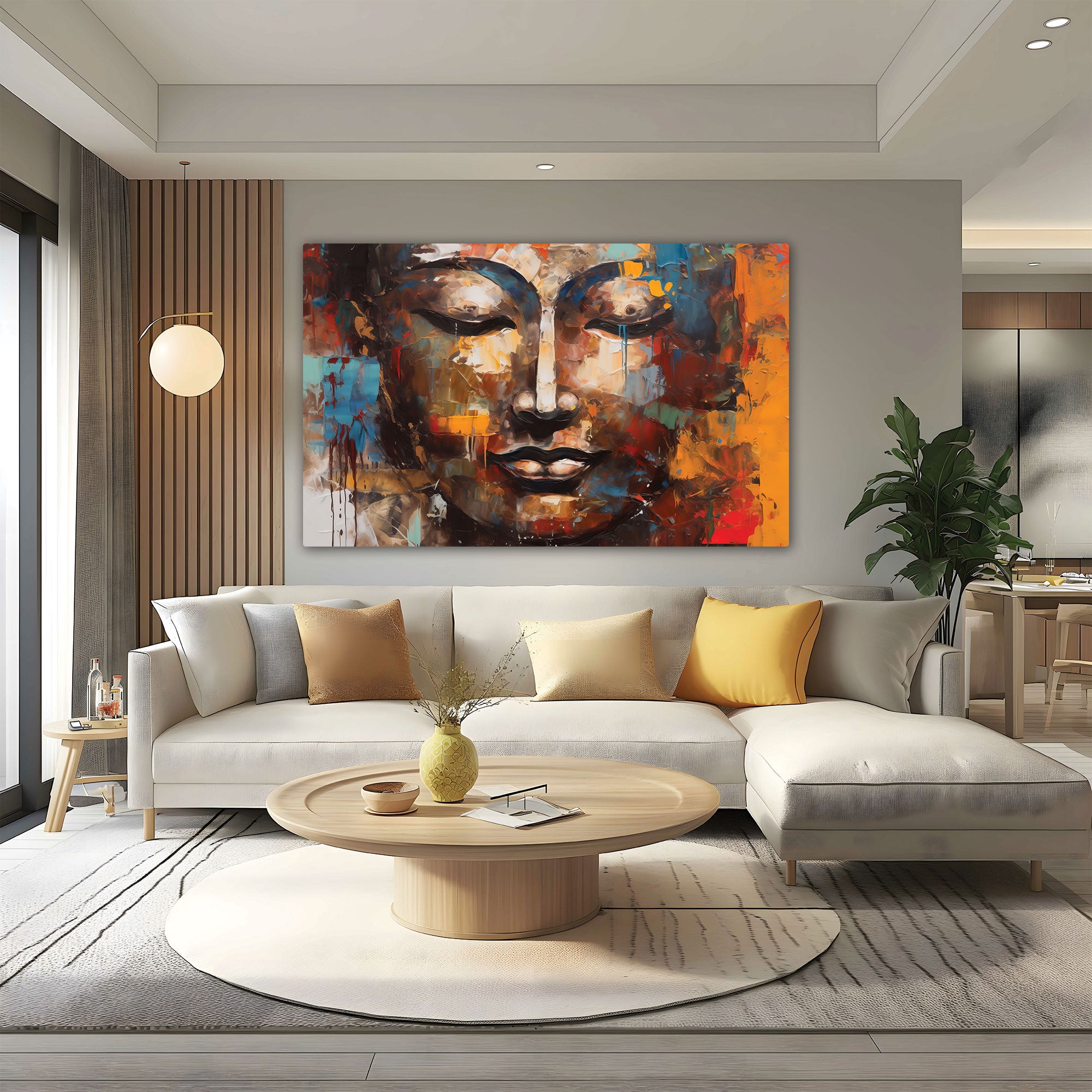 Lord gautam budha Canvas painting with frame Big Size Wall Art for living room,Bedroom,Drawing room,Hotels