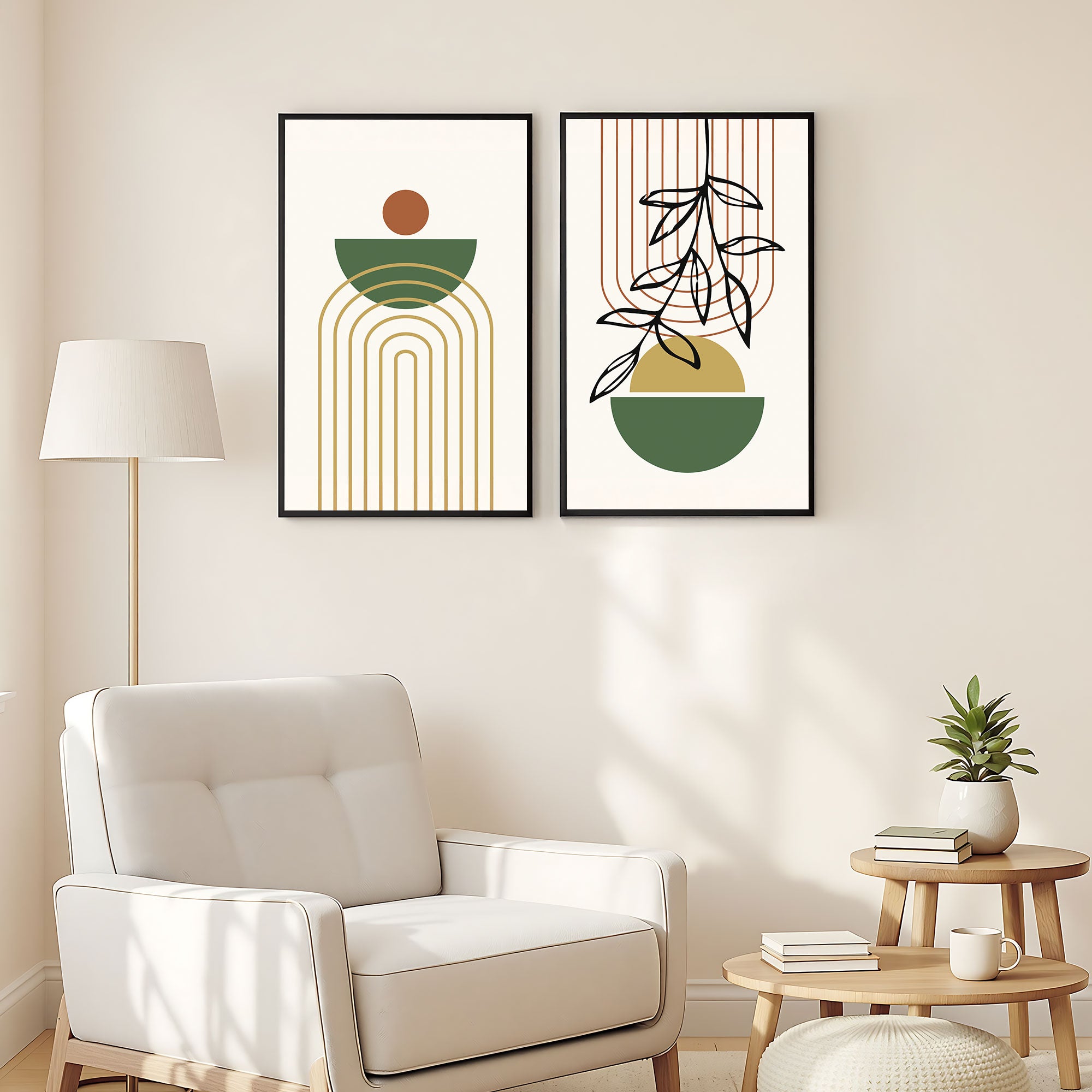 The Castle Decor Boho Wall Art for Living Room Big Size | Framed Abstract Botanical Paintings for Living Room & Bedroom | Modern Home Decoration & Perfect Gifting Option | Set of 2(11×17 Inch Each)7