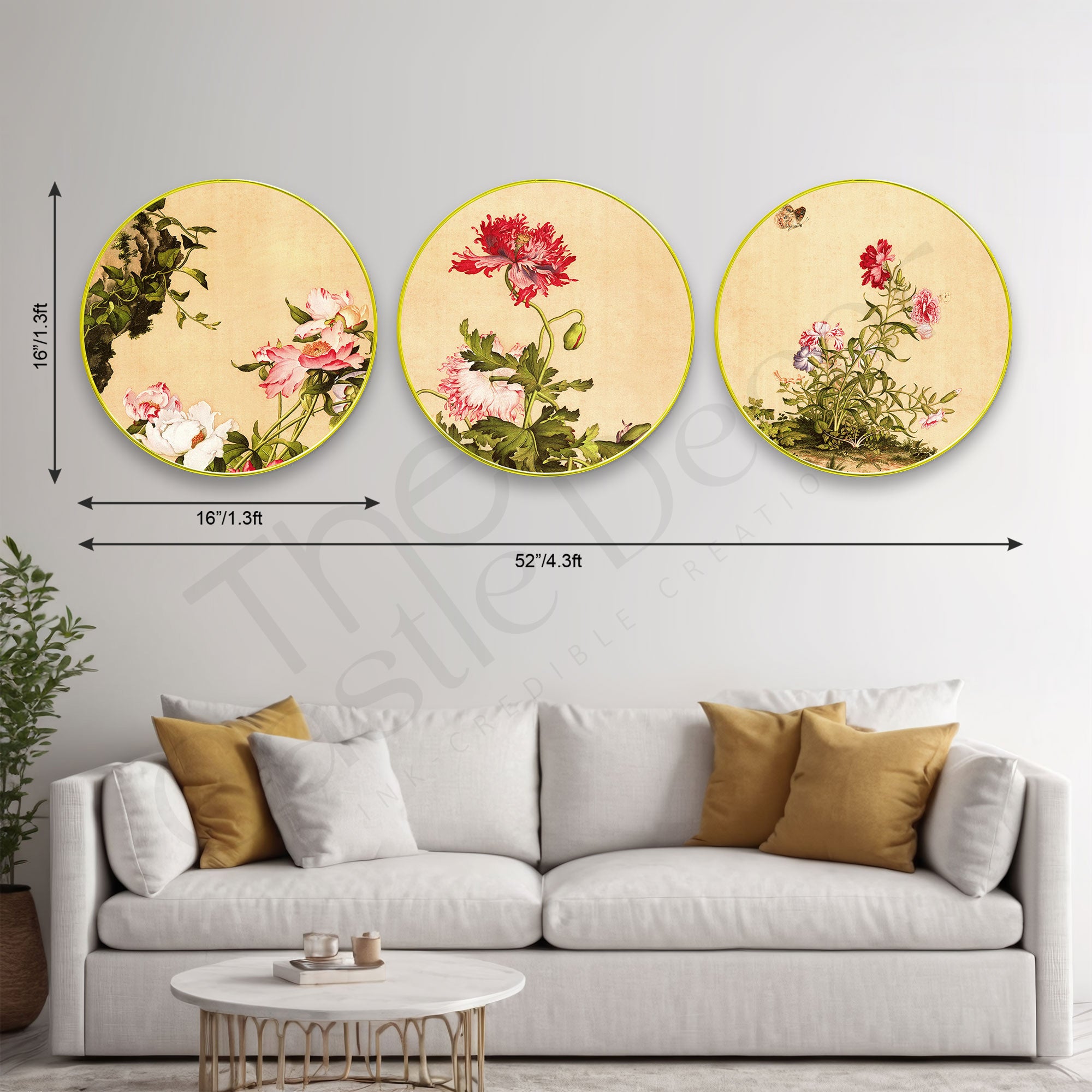 Flowers Sparkle Wooden Wall Plates Set of 3 for Home Decoration Art-59
