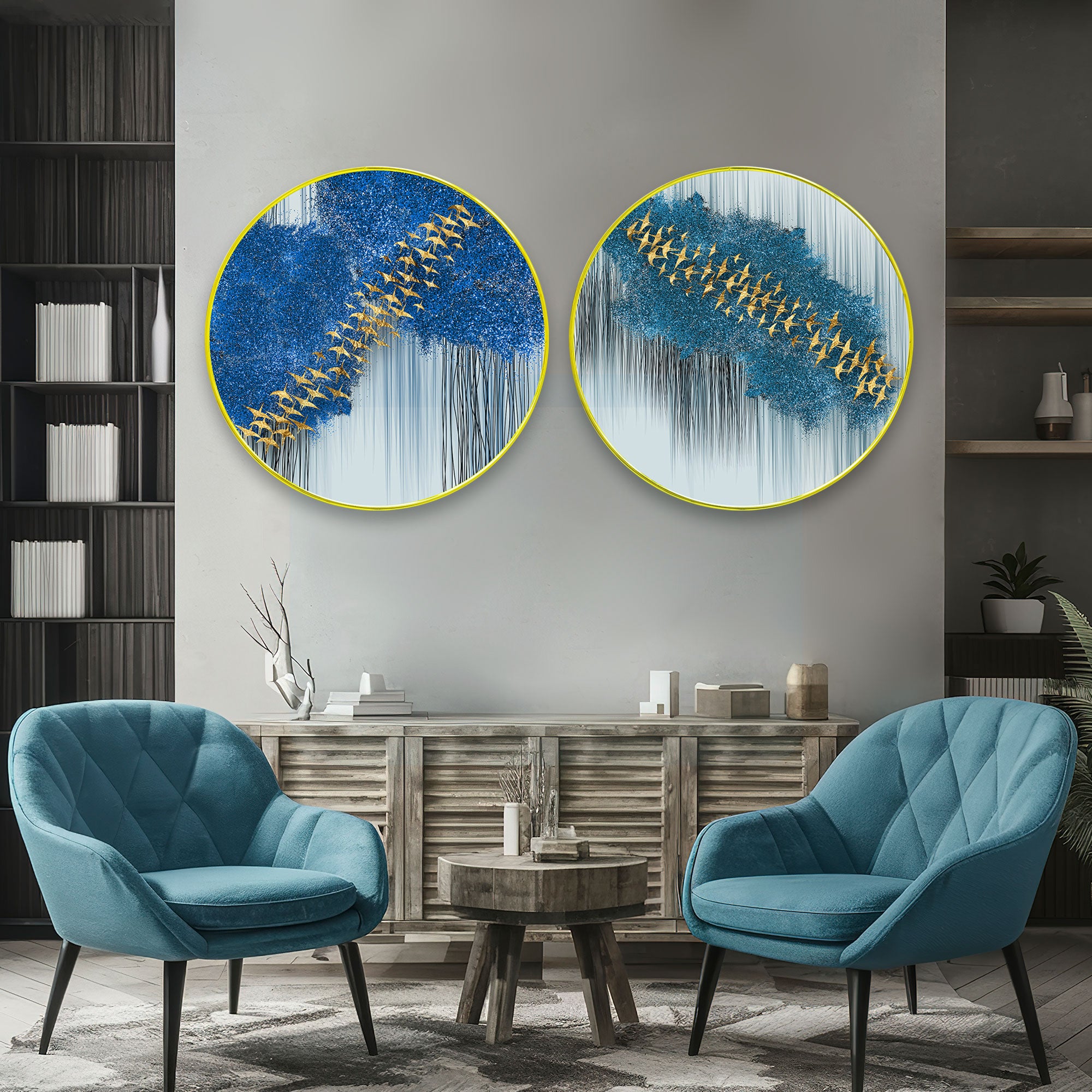Birds Sparkle Wooden Wall Plates Set of 2 for Home Decoration Art-46