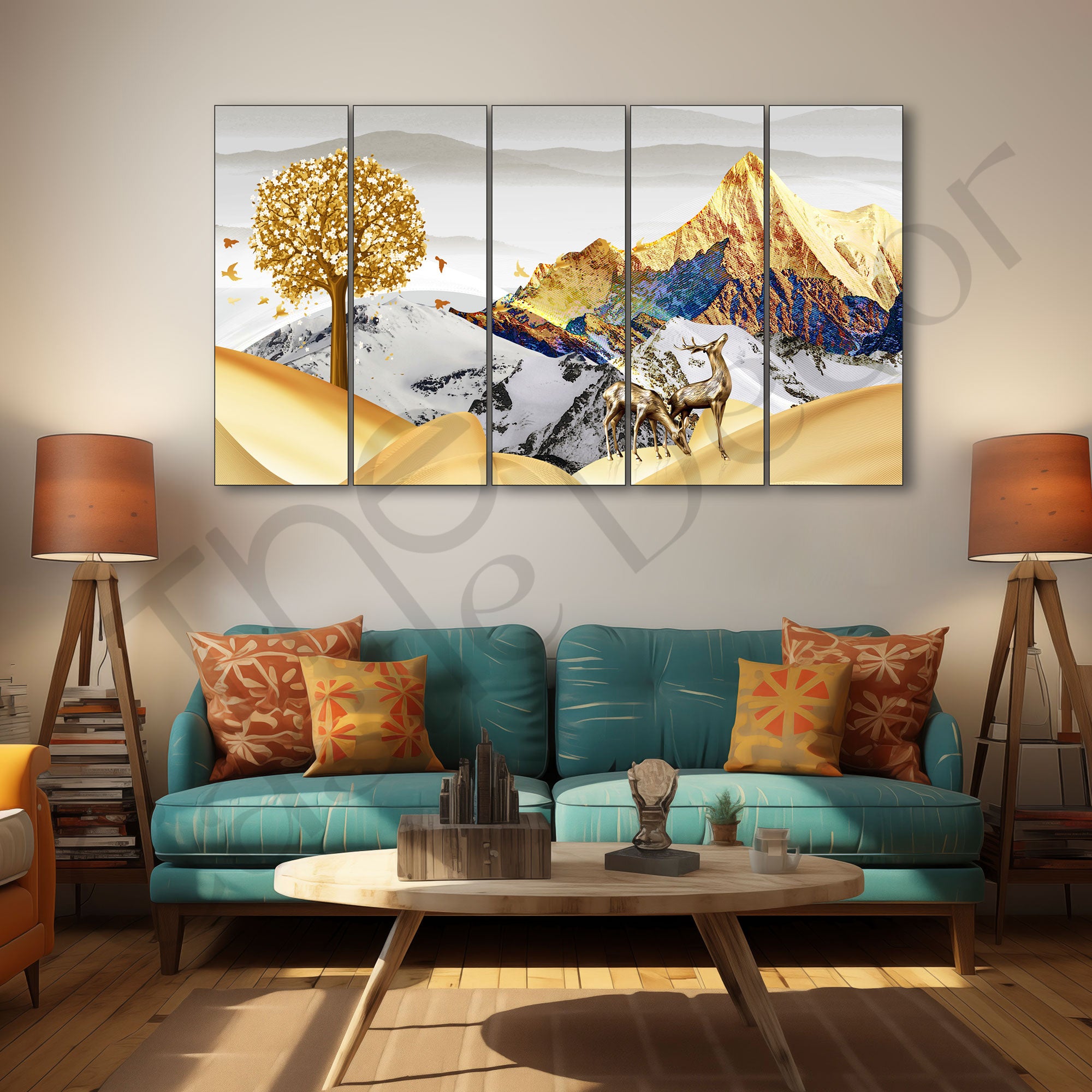 Golden Deer Painting with frame Big Size Wall Art for living room,Bedroom,Drawing room,Hotels