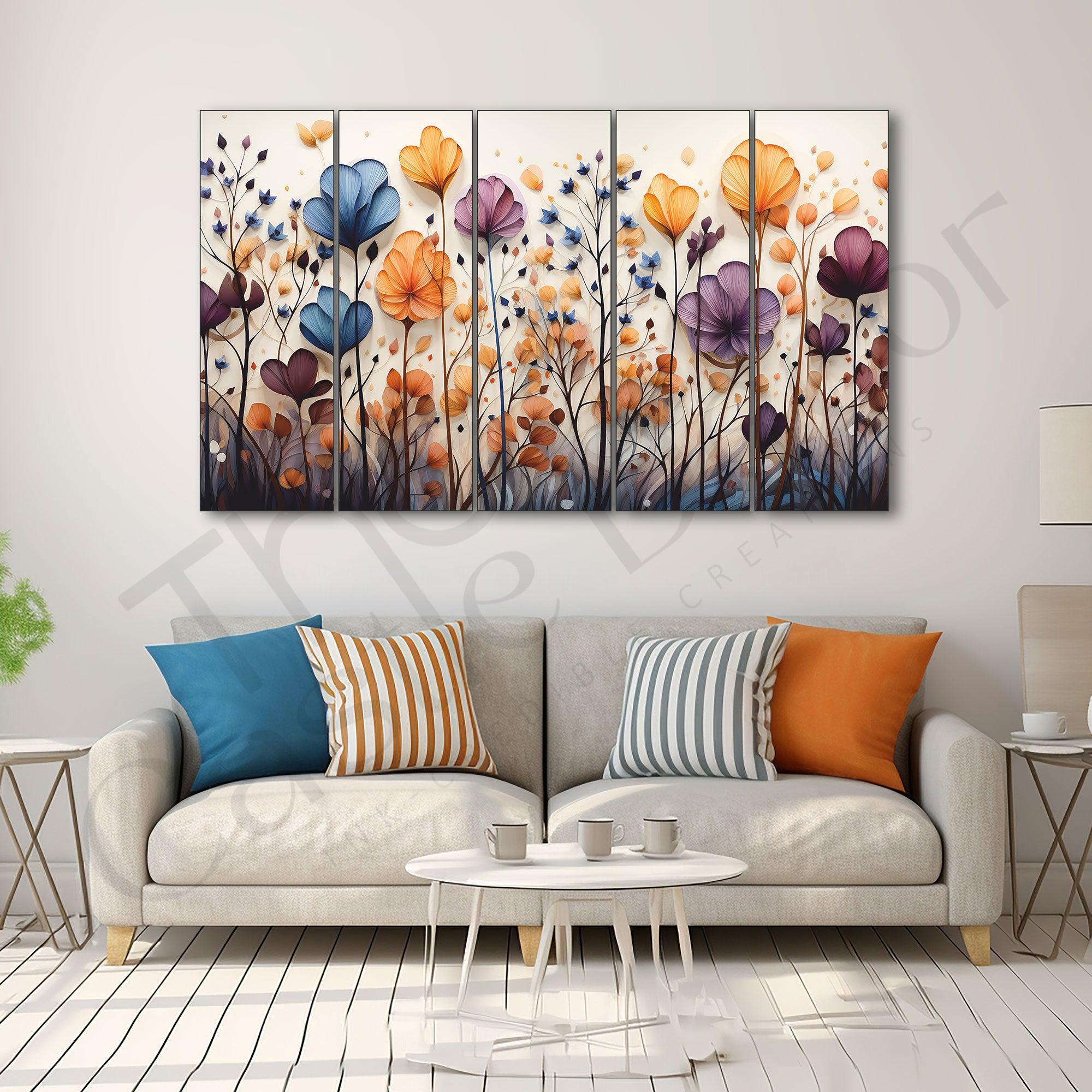 Flower Painting Set of 5 for Home Decoration